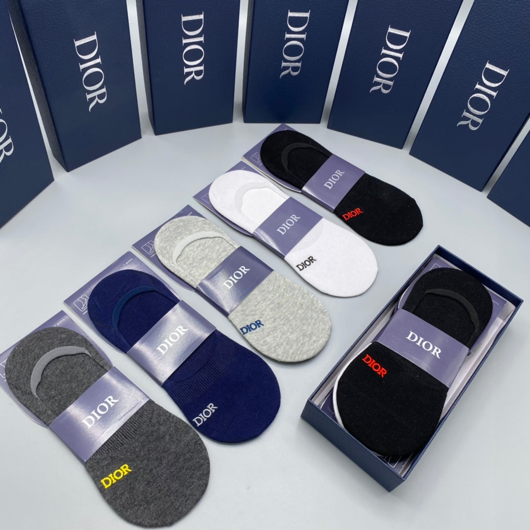 Dior Black White Grey Broad Toe Bands No-Show Socks, image 4