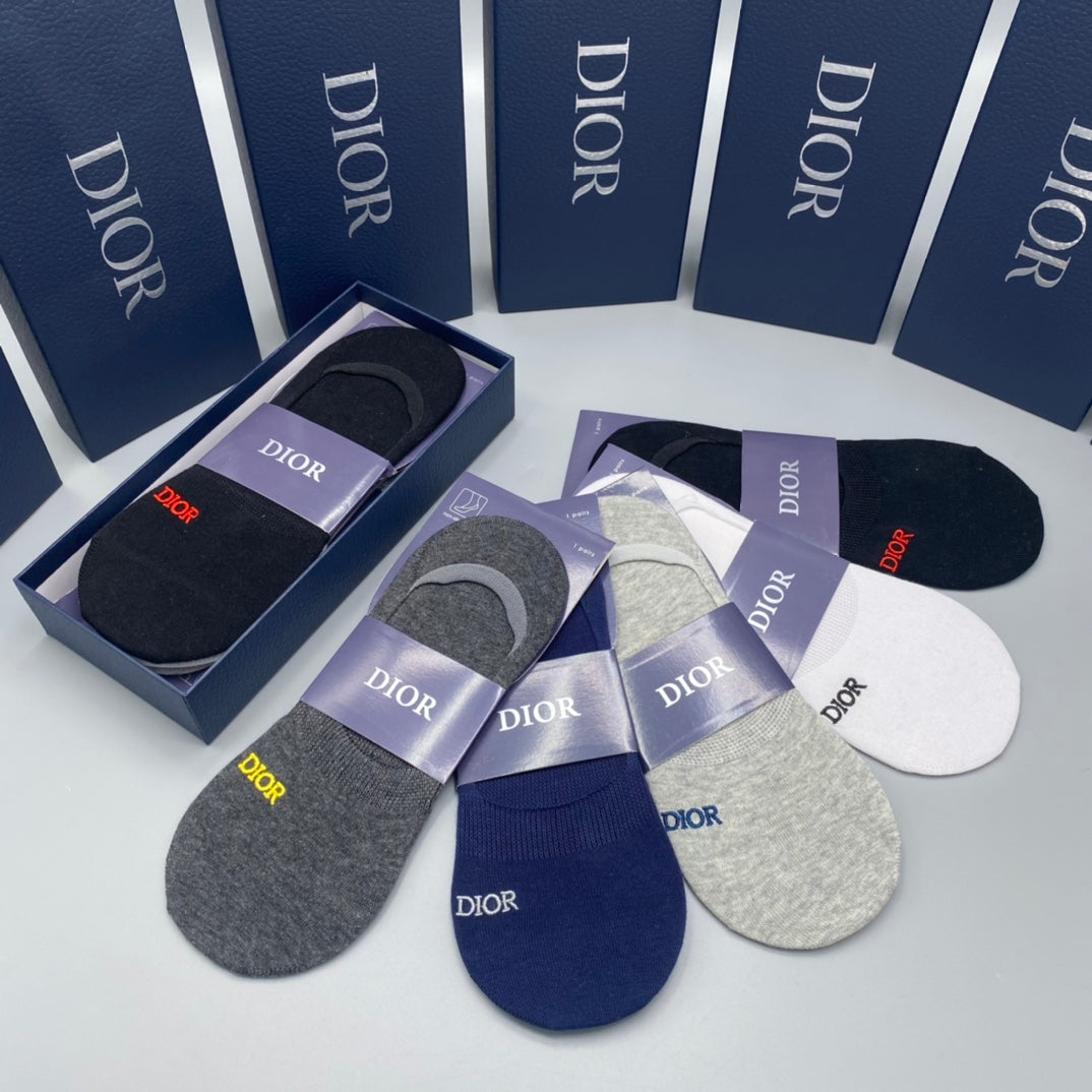 Dior Black White Grey Broad Toe Bands No-Show Socks, image 2
