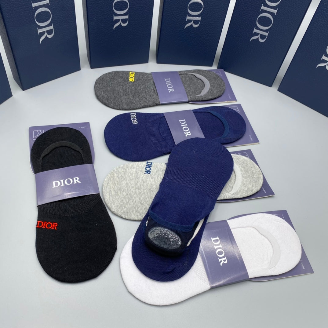 Dior Black White Grey Broad Toe Bands No-Show Socks, image 9