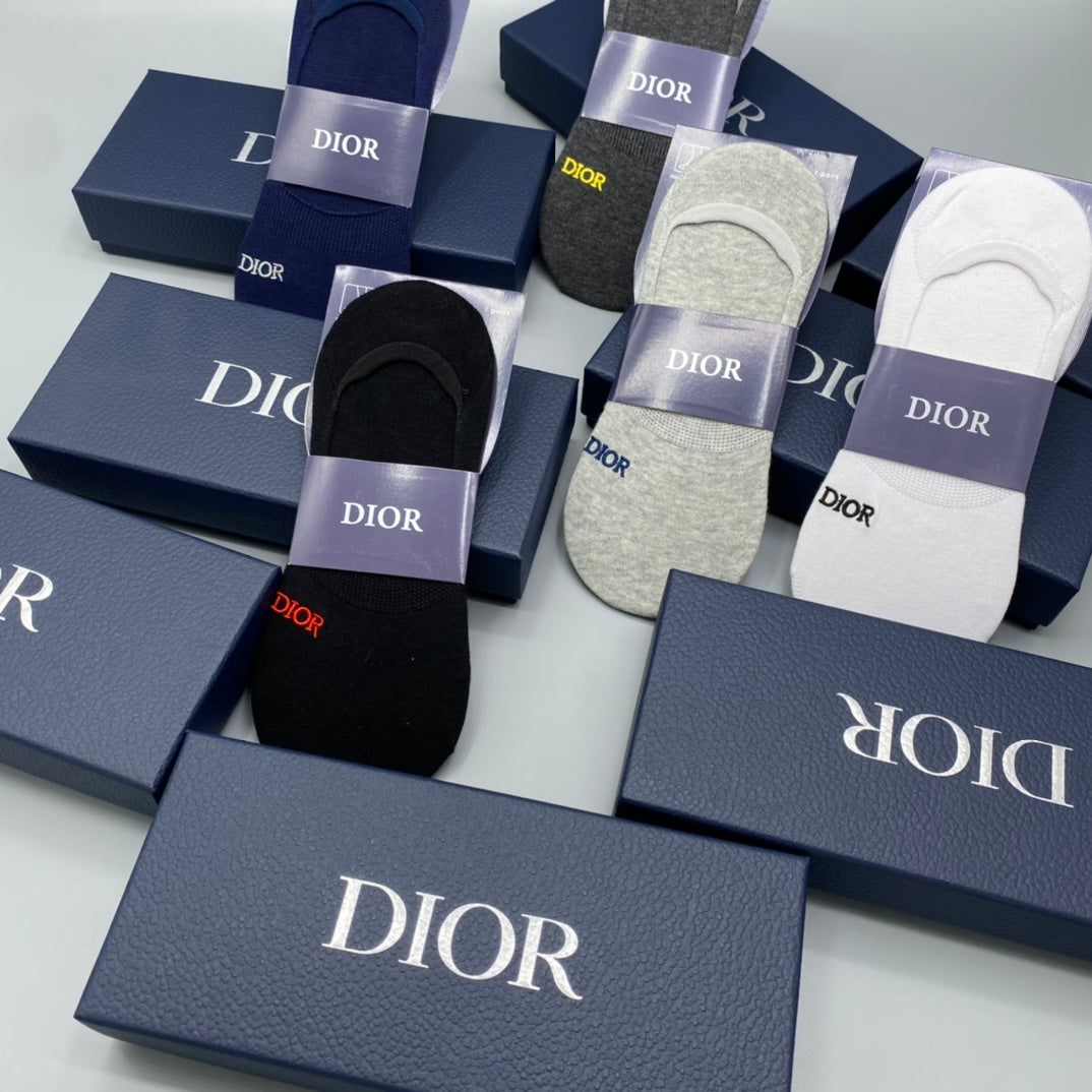 Dior Black White Grey Broad Toe Bands No-Show Socks, image 7