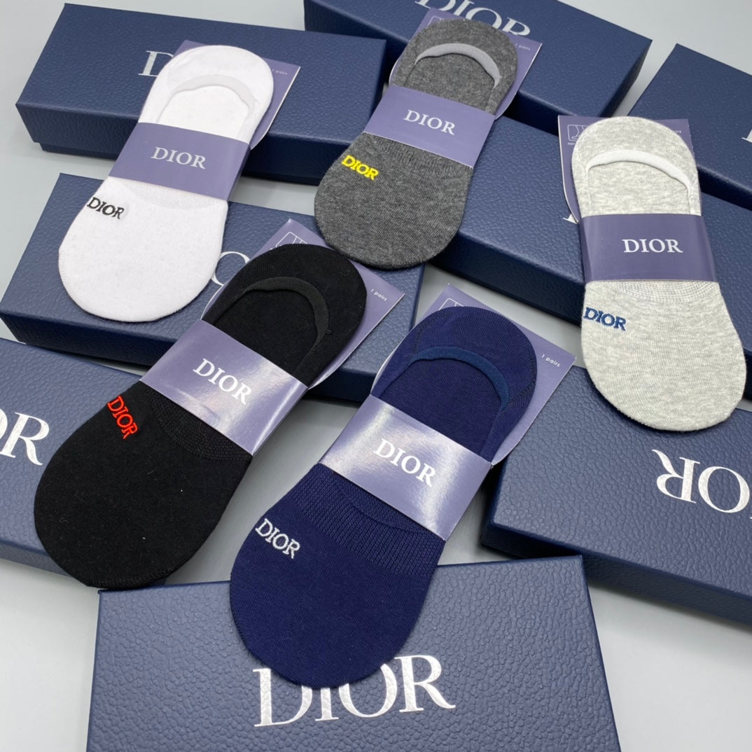Dior Black White Grey Broad Toe Bands No-Show Socks, image 3