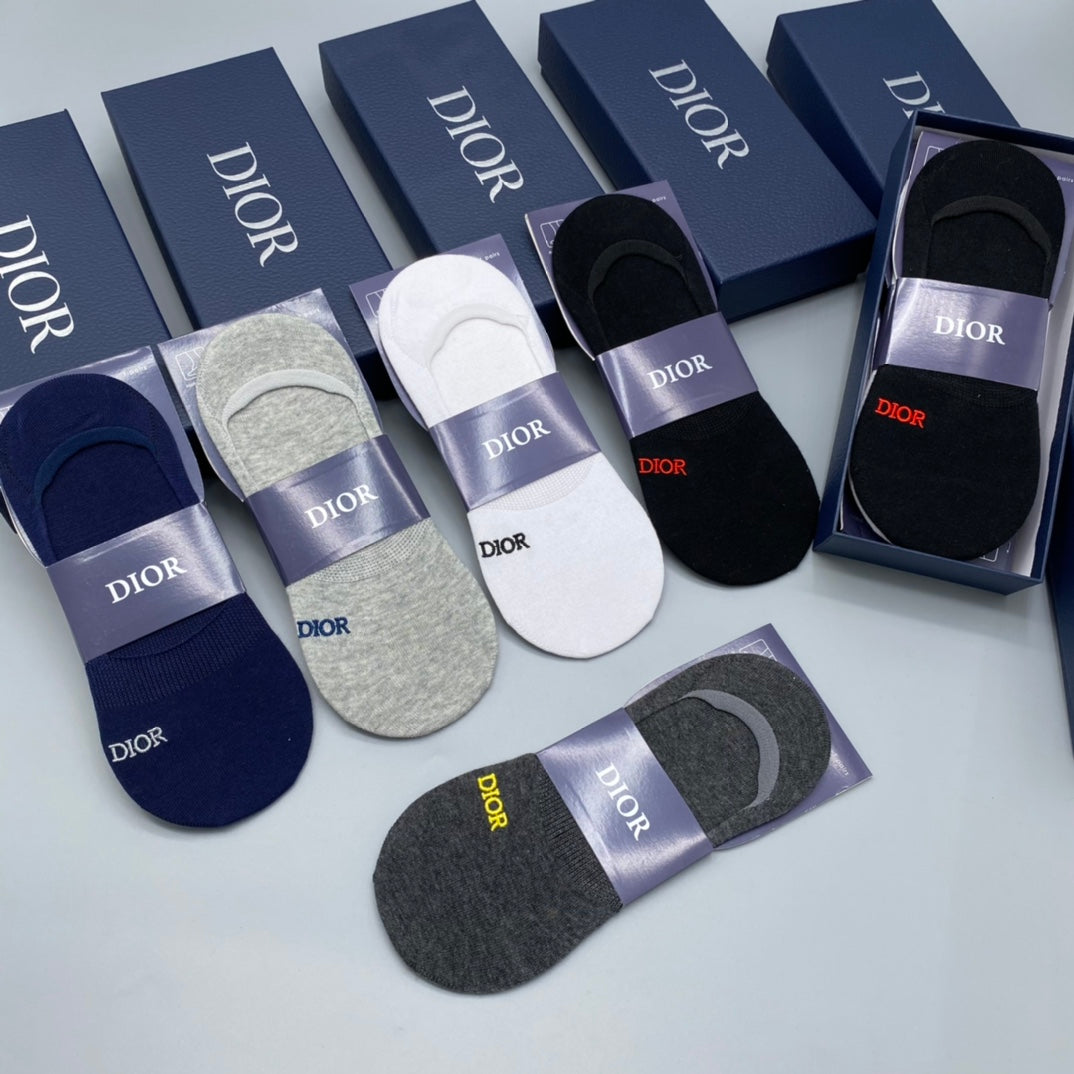 Dior Black White Grey Broad Toe Bands No-Show Socks, image 8