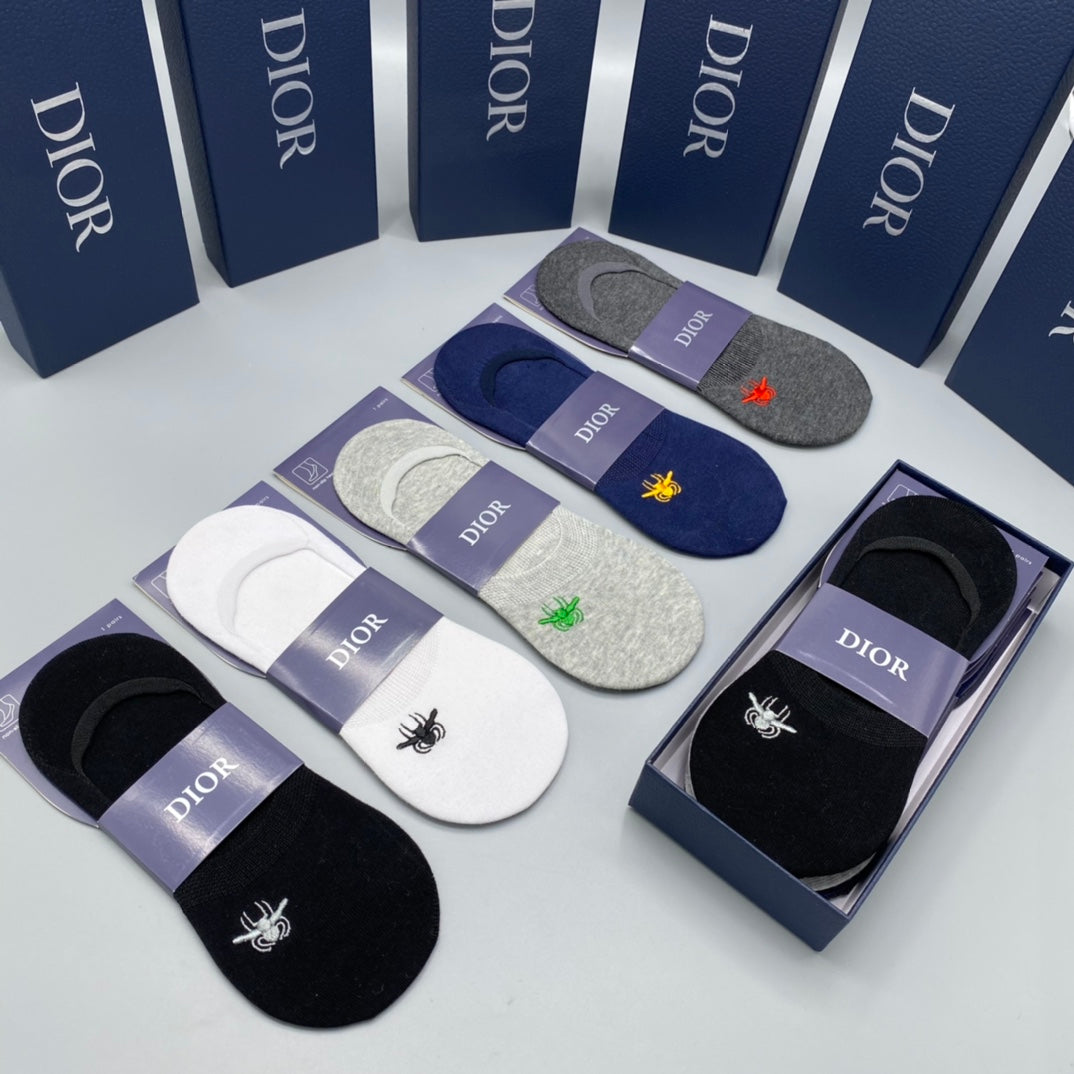 Dior Grey White Navy Small Bee No-Show Socks, image 1