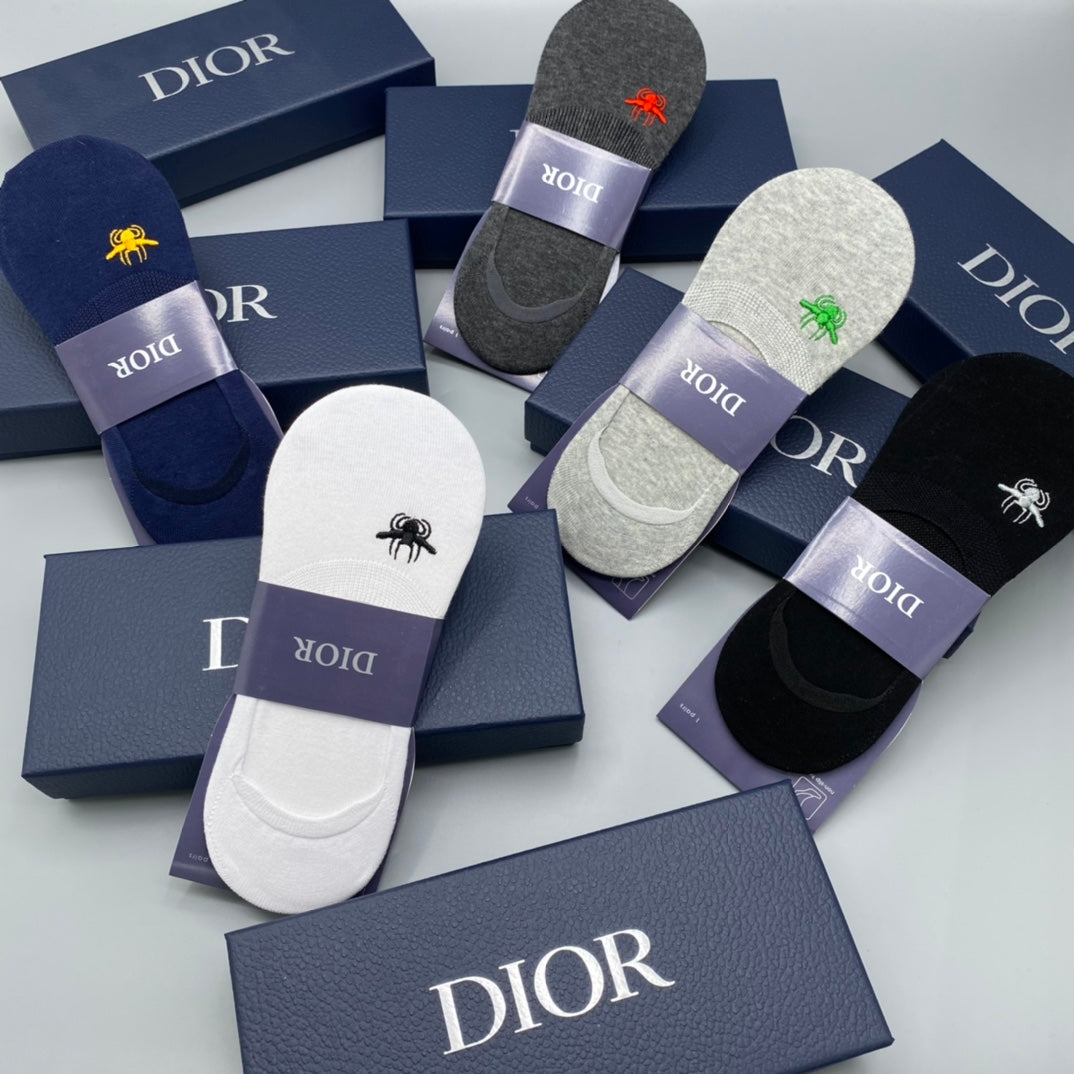 Dior Grey White Navy Small Bee No-Show Socks, image 7