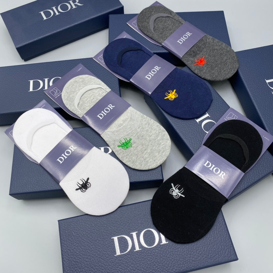 Dior Grey White Navy Small Bee No-Show Socks, image 8