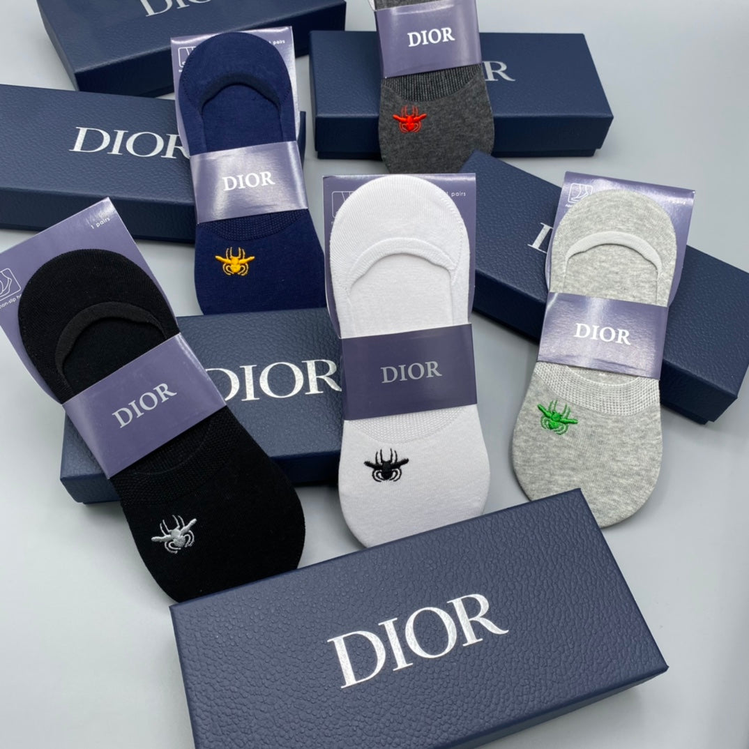 Dior Grey White Navy Small Bee No-Show Socks, image 3