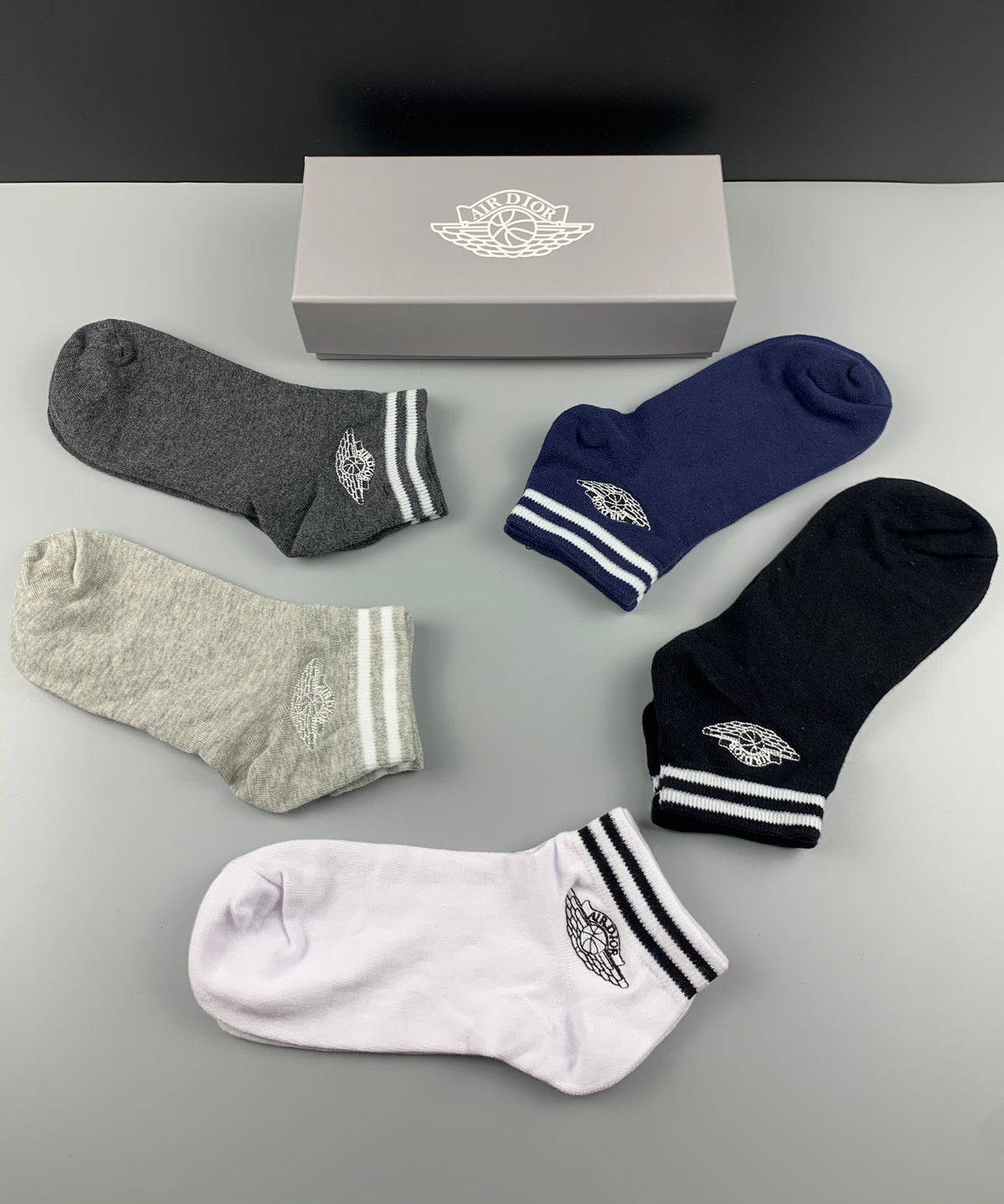 Dior Black Grey White Fine Striped Ankles Ankle Socks, image 3