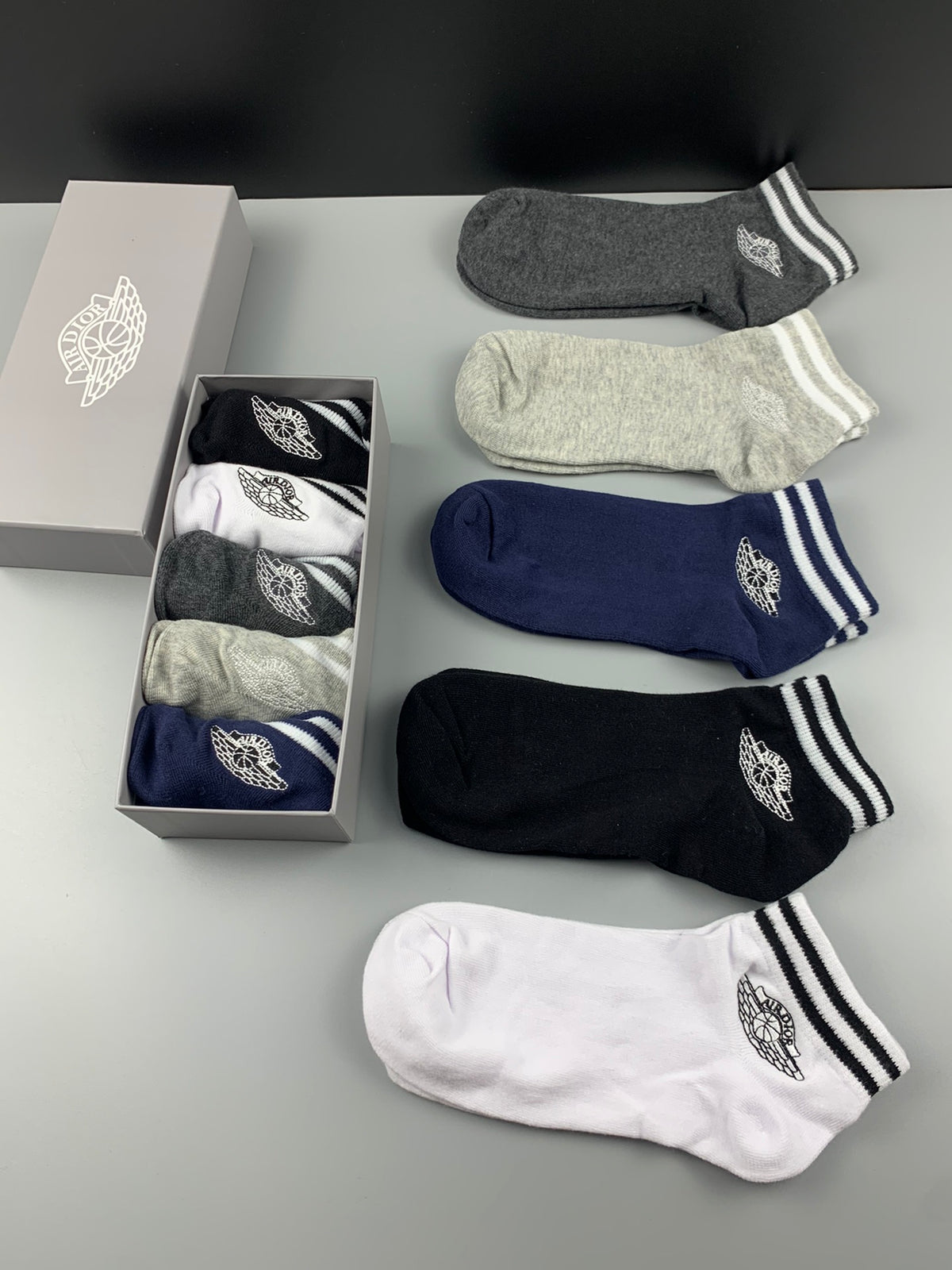 Dior Black Grey White Fine Striped Ankles Ankle Socks, image 9