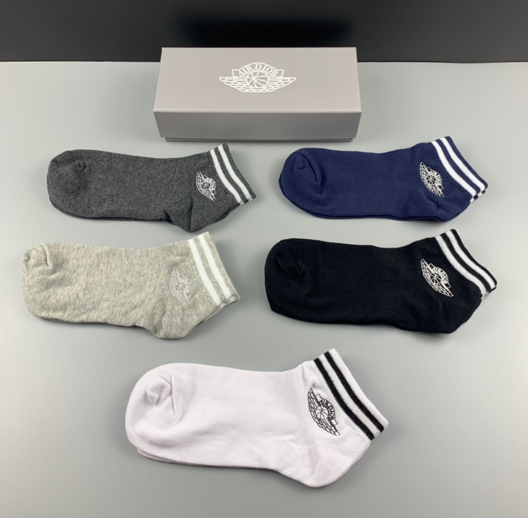 Dior Black Grey White Fine Striped Ankles Ankle Socks, image 2