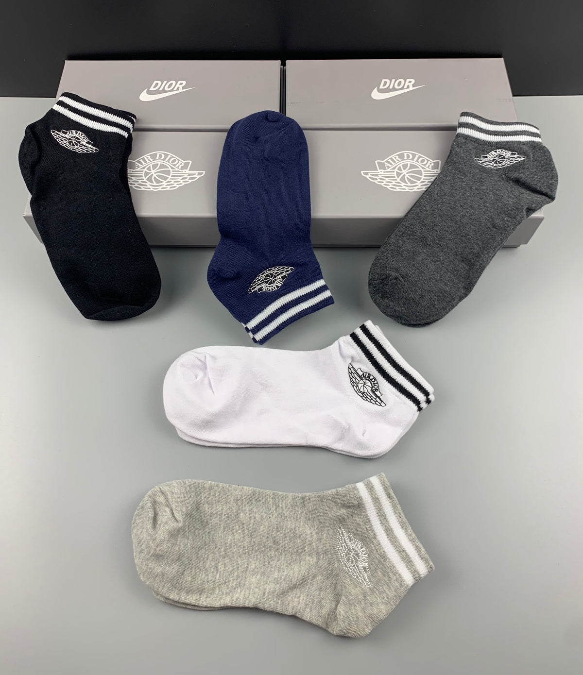 Dior Black Grey White Fine Striped Ankles Ankle Socks, image 6