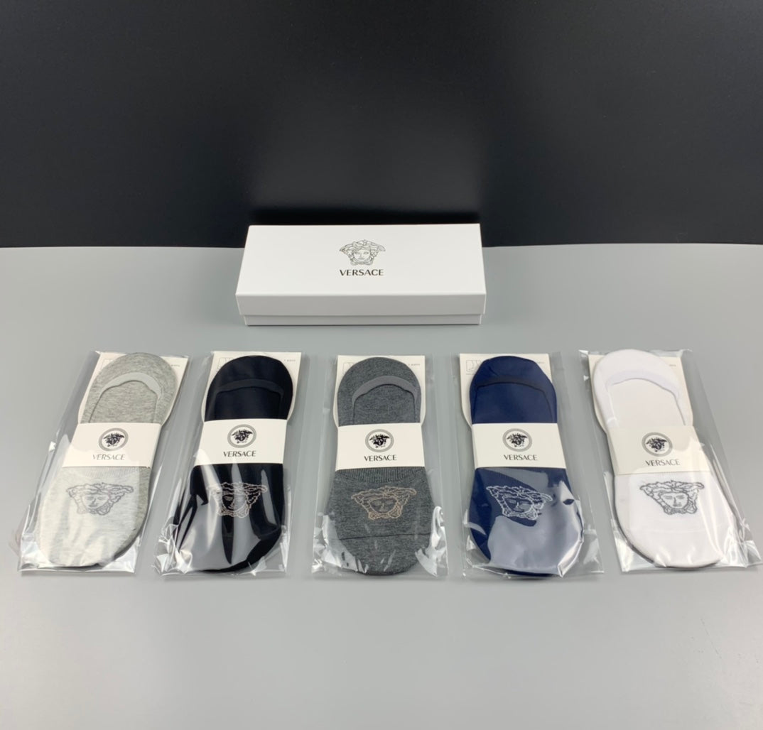 Versace Neutral Packaged Fine Wordmark No-Show Socks, image 1