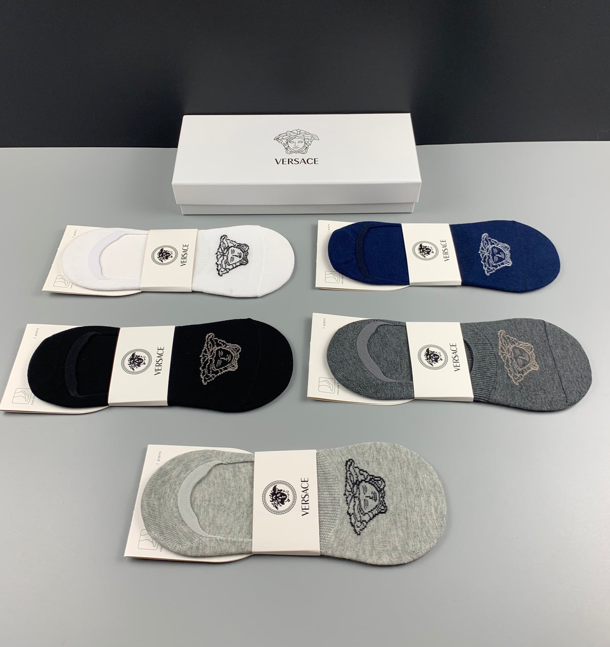 Versace Neutral Packaged Fine Wordmark No-Show Socks, image 3