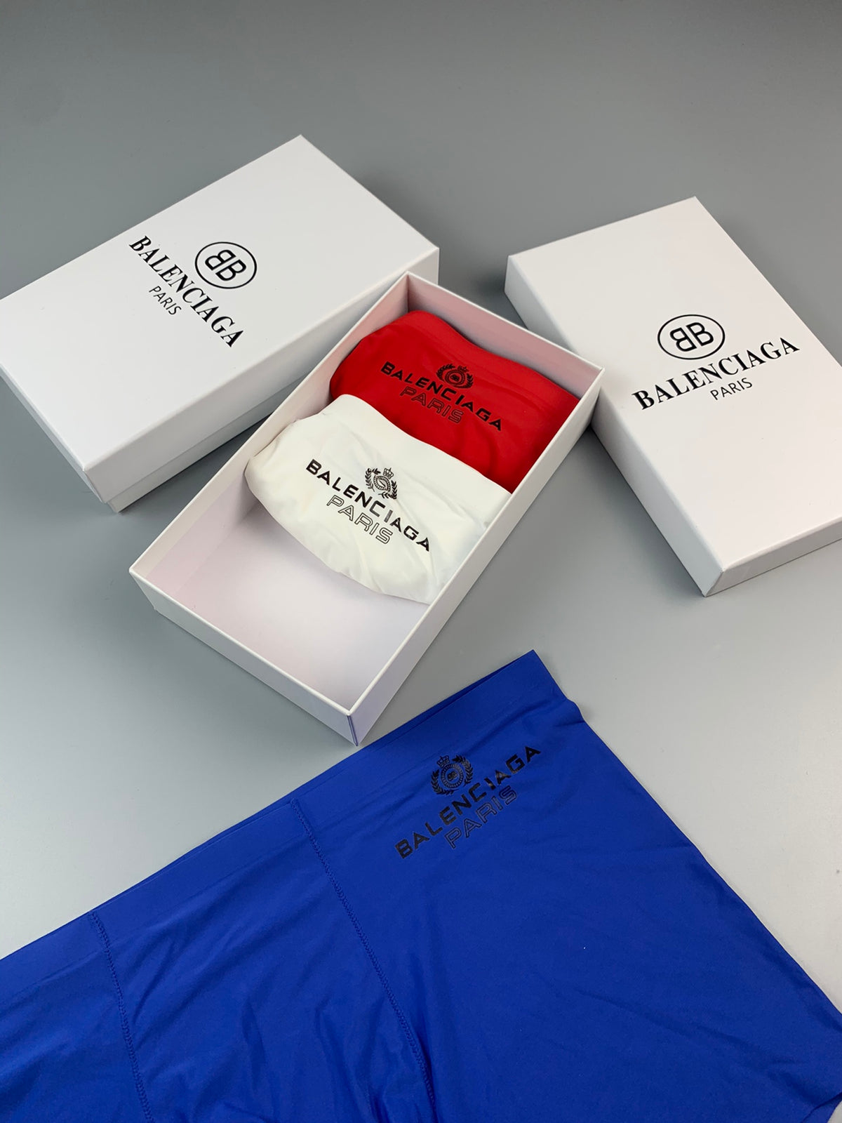 Balenciaga Blue Plain Small Waist Mark Boxer Briefs, image 6