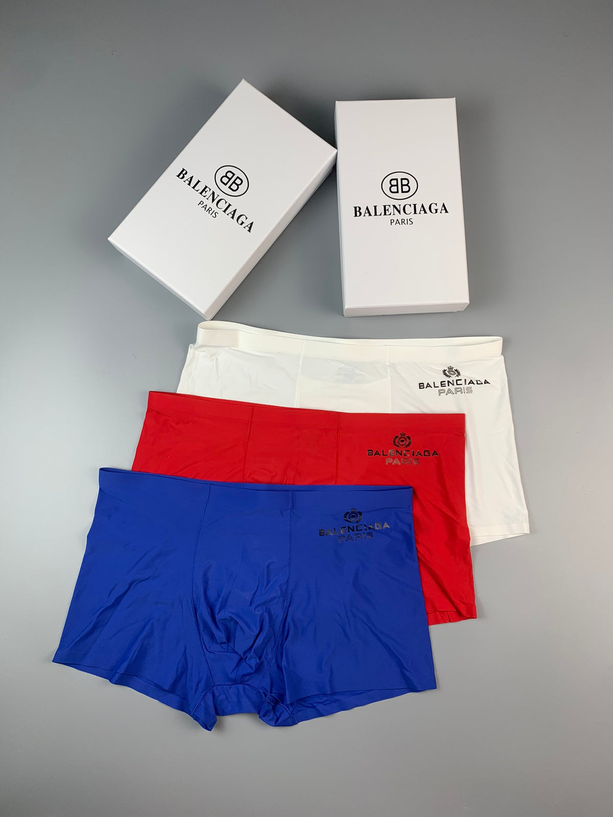 Balenciaga Blue Plain Small Waist Mark Boxer Briefs, image 3