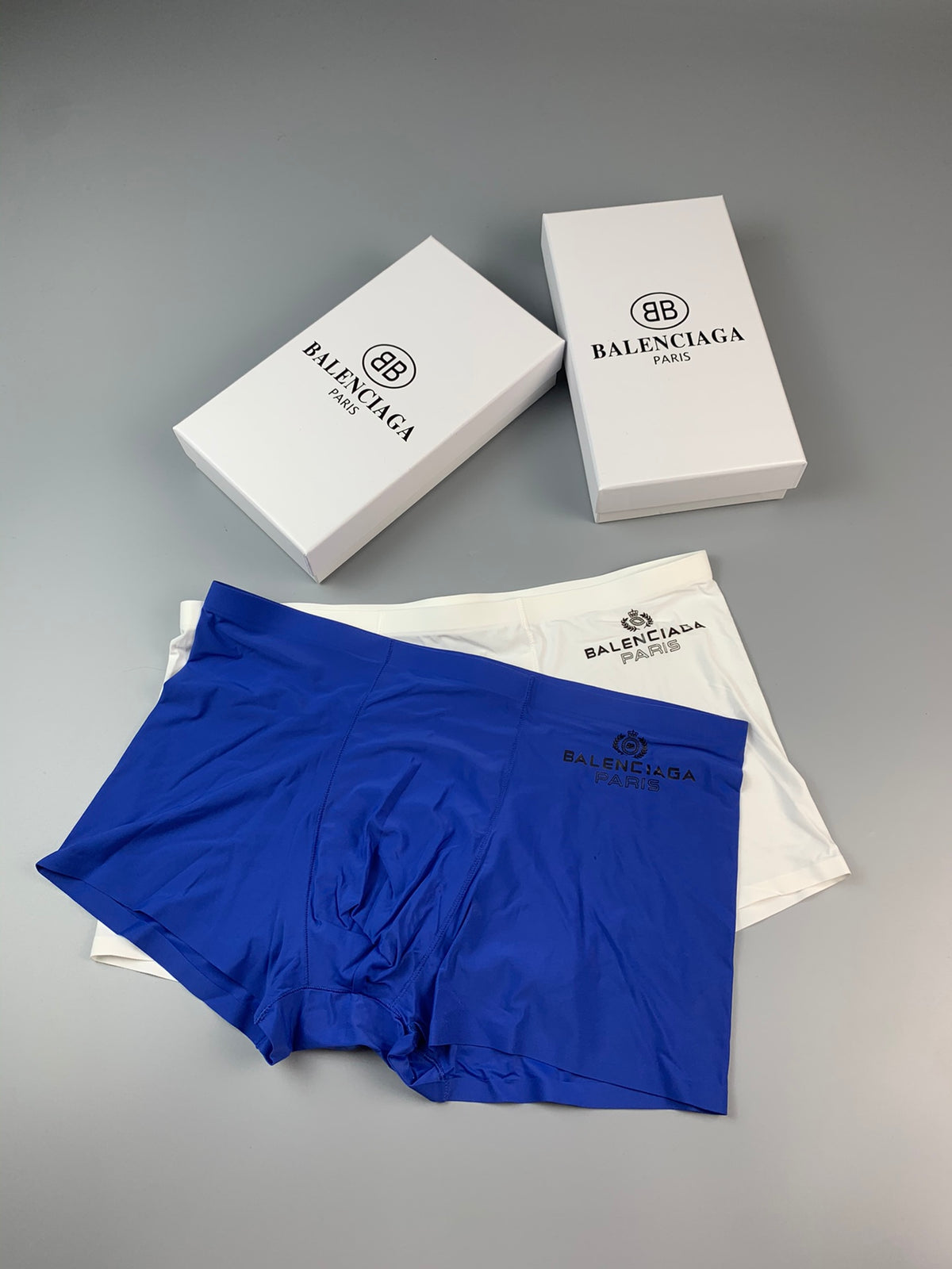 Balenciaga Blue Plain Small Waist Mark Boxer Briefs, image 1