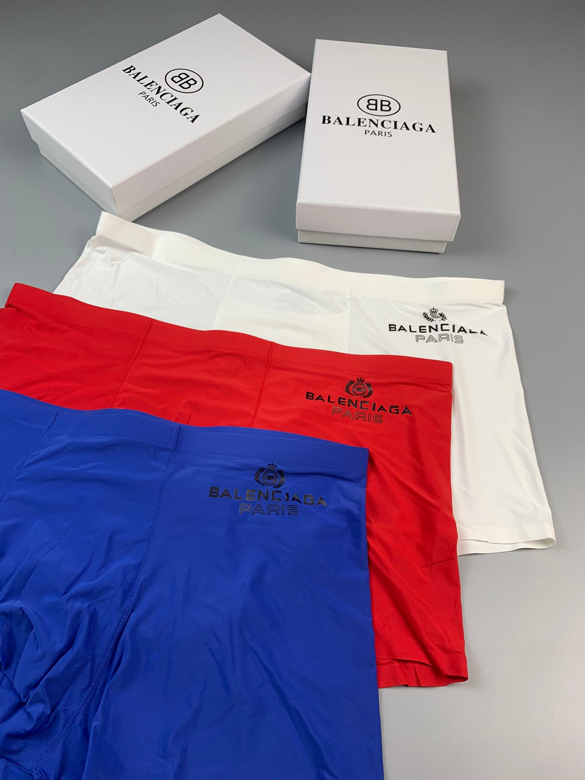 Balenciaga Blue Plain Small Waist Mark Boxer Briefs, image 4