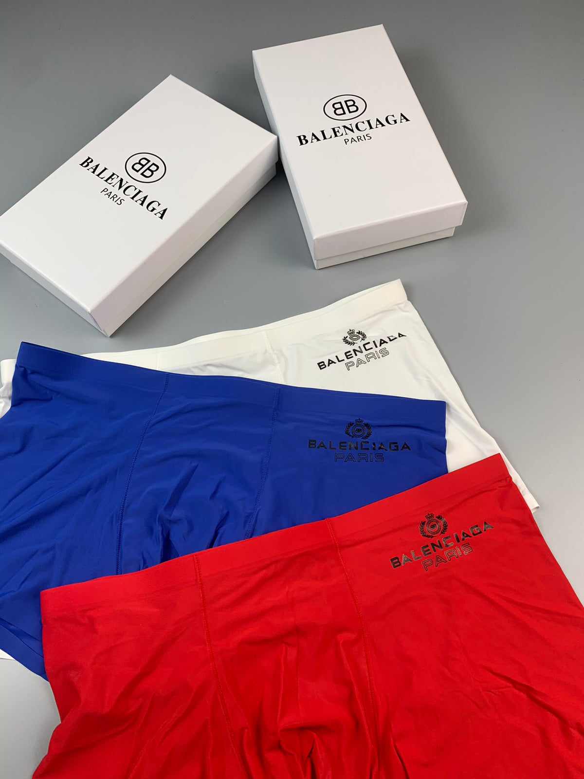 Balenciaga Blue Plain Small Waist Mark Boxer Briefs, image 2