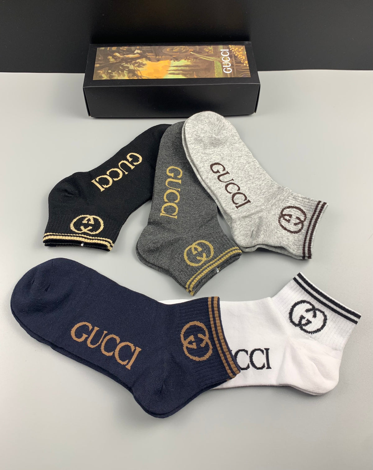 Gucci Muted Gold Lettering Low Cut No-Show Socks, image 5