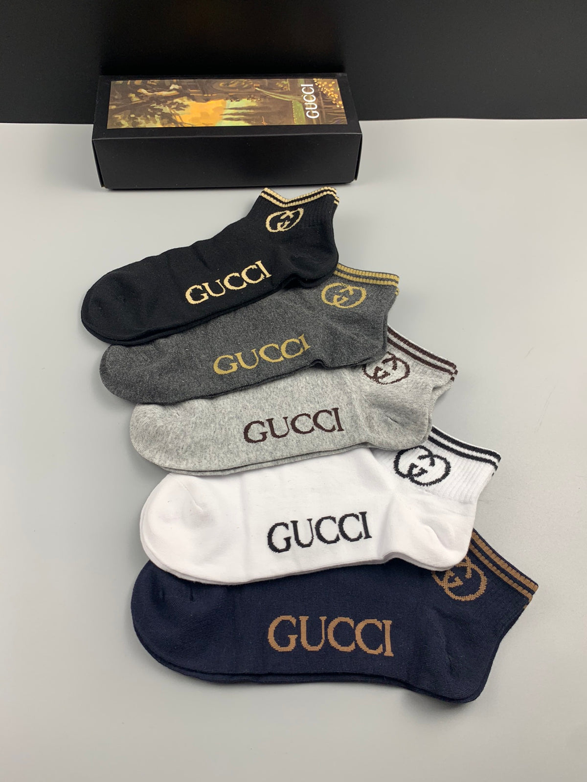 Gucci Muted Gold Lettering Low Cut No-Show Socks, image 4