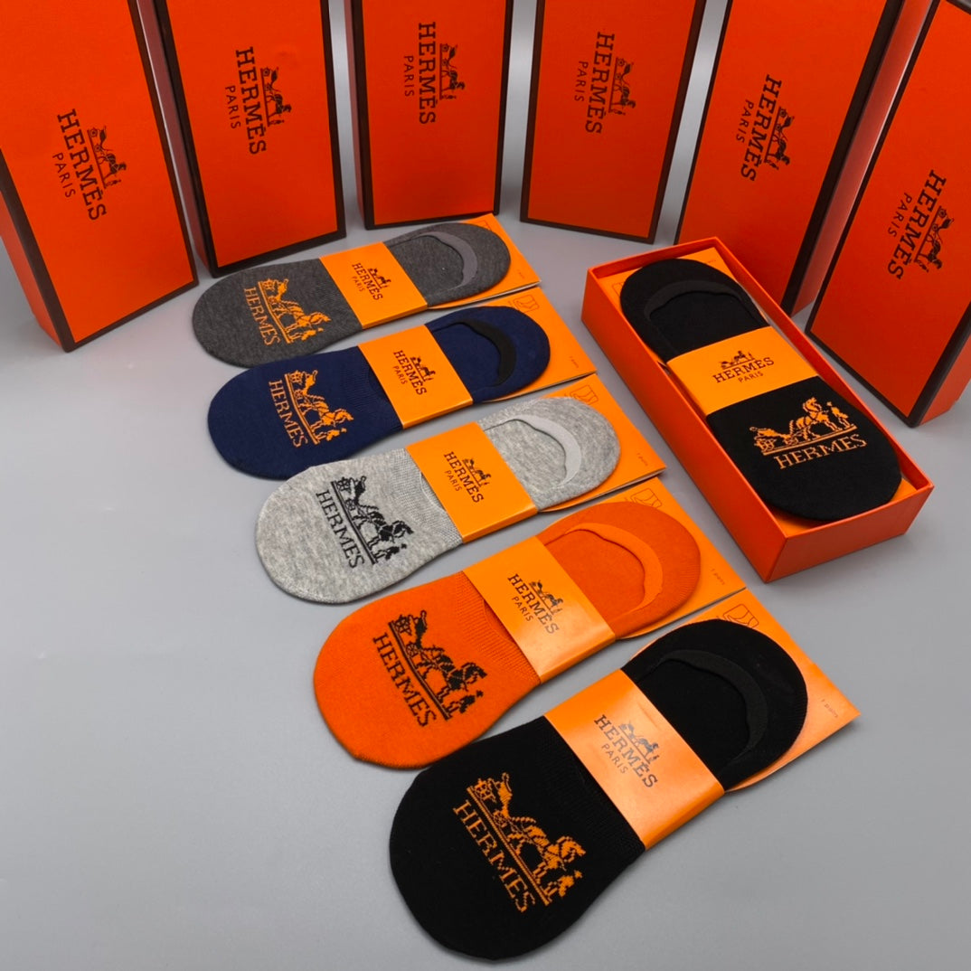 Hermès Neutral Orange Horse Carriage No-Show Socks, image 4