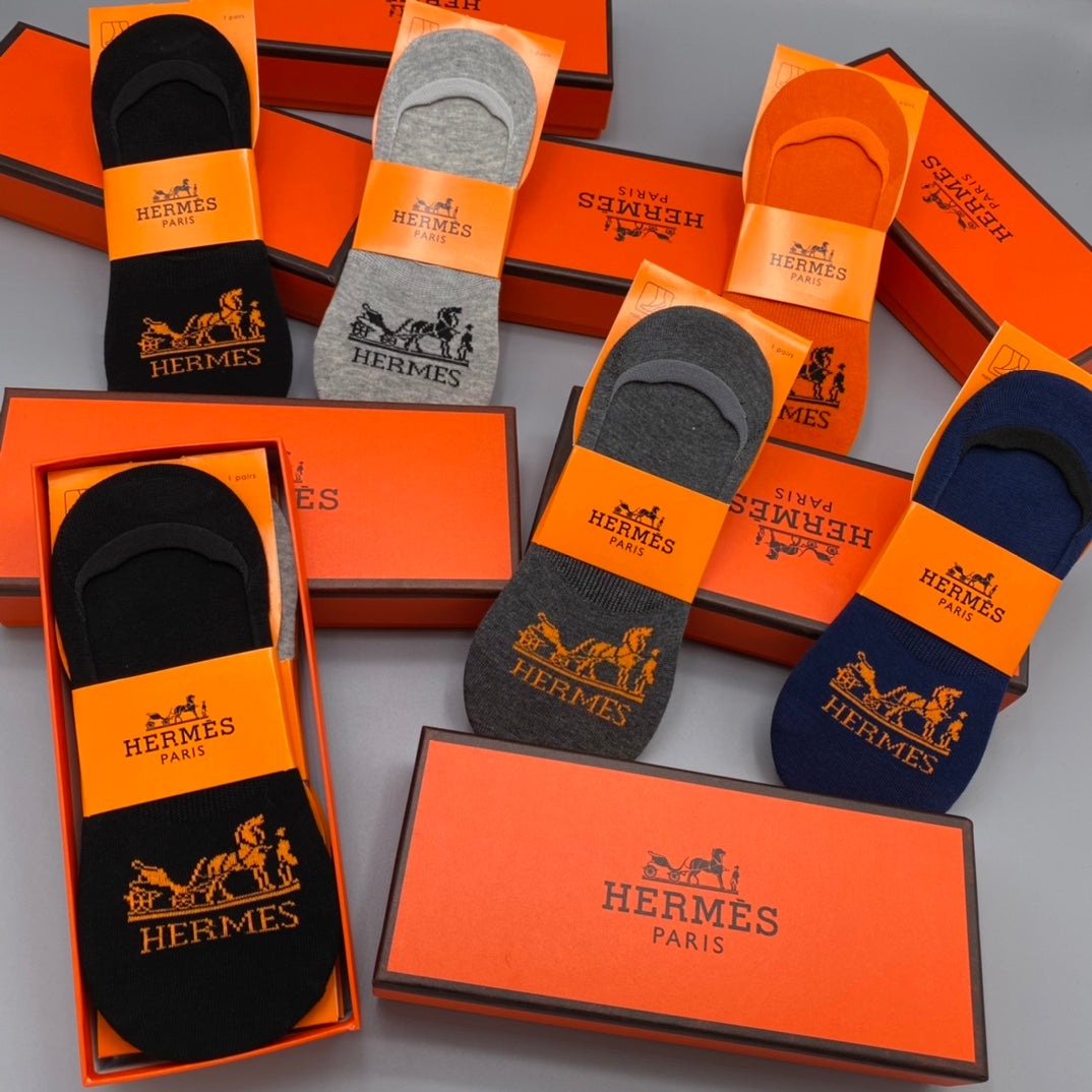 Hermès Neutral Orange Horse Carriage No-Show Socks, image 3