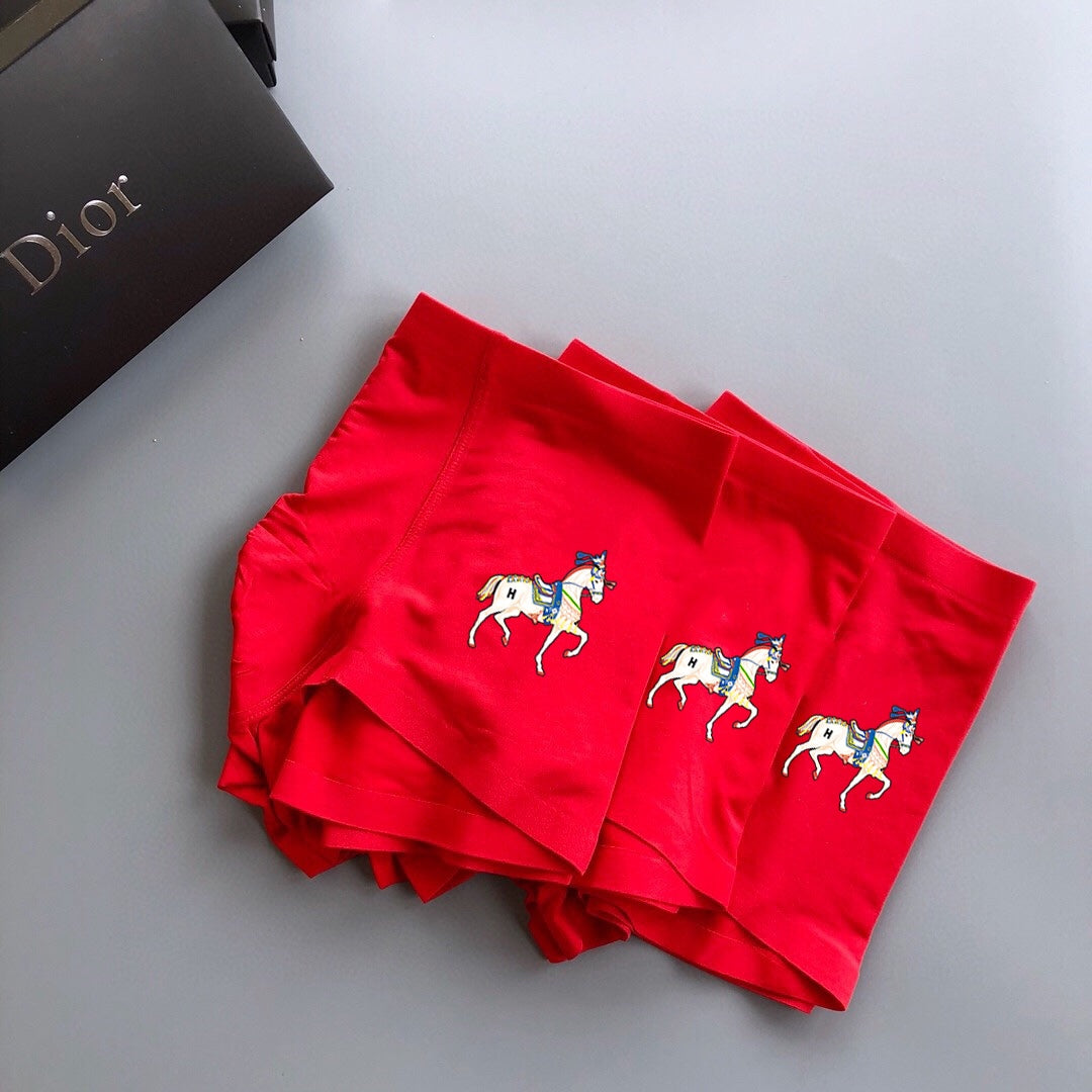 Dior Red Small White Horse Trio Boxer Briefs, image 1