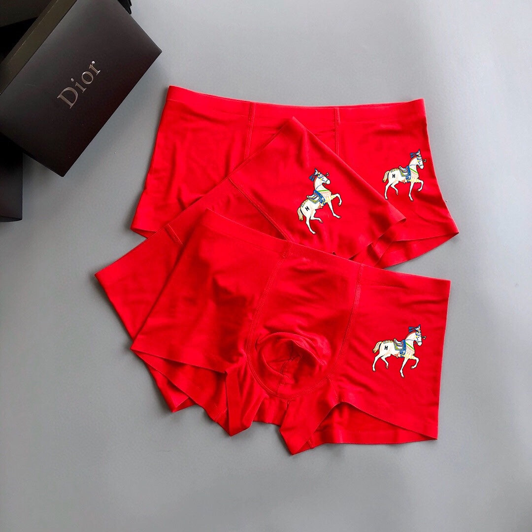 Dior Red Small White Horse Trio Boxer Briefs, image 5