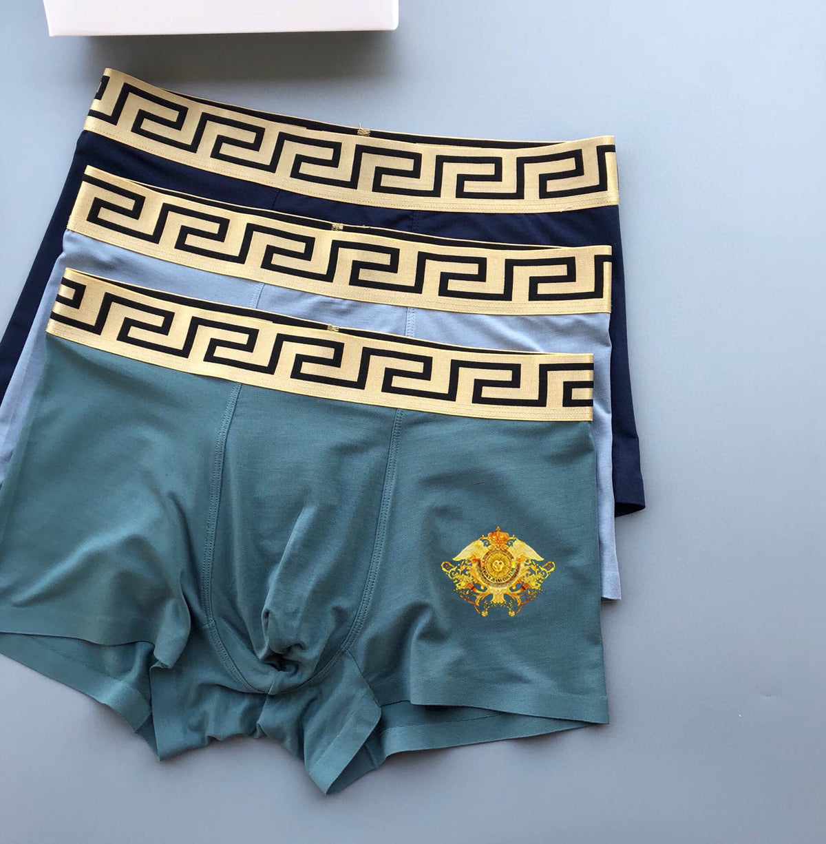 Versace Blue Teal Gold Ornamental Crest Boxer Briefs, image 3