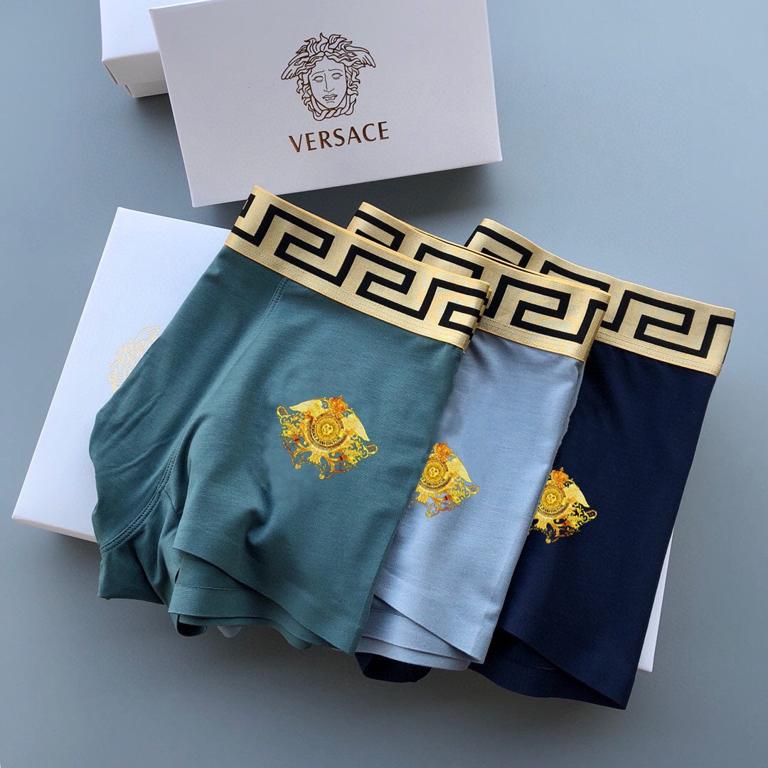 Versace Blue Teal Gold Ornamental Crest Boxer Briefs, image 4