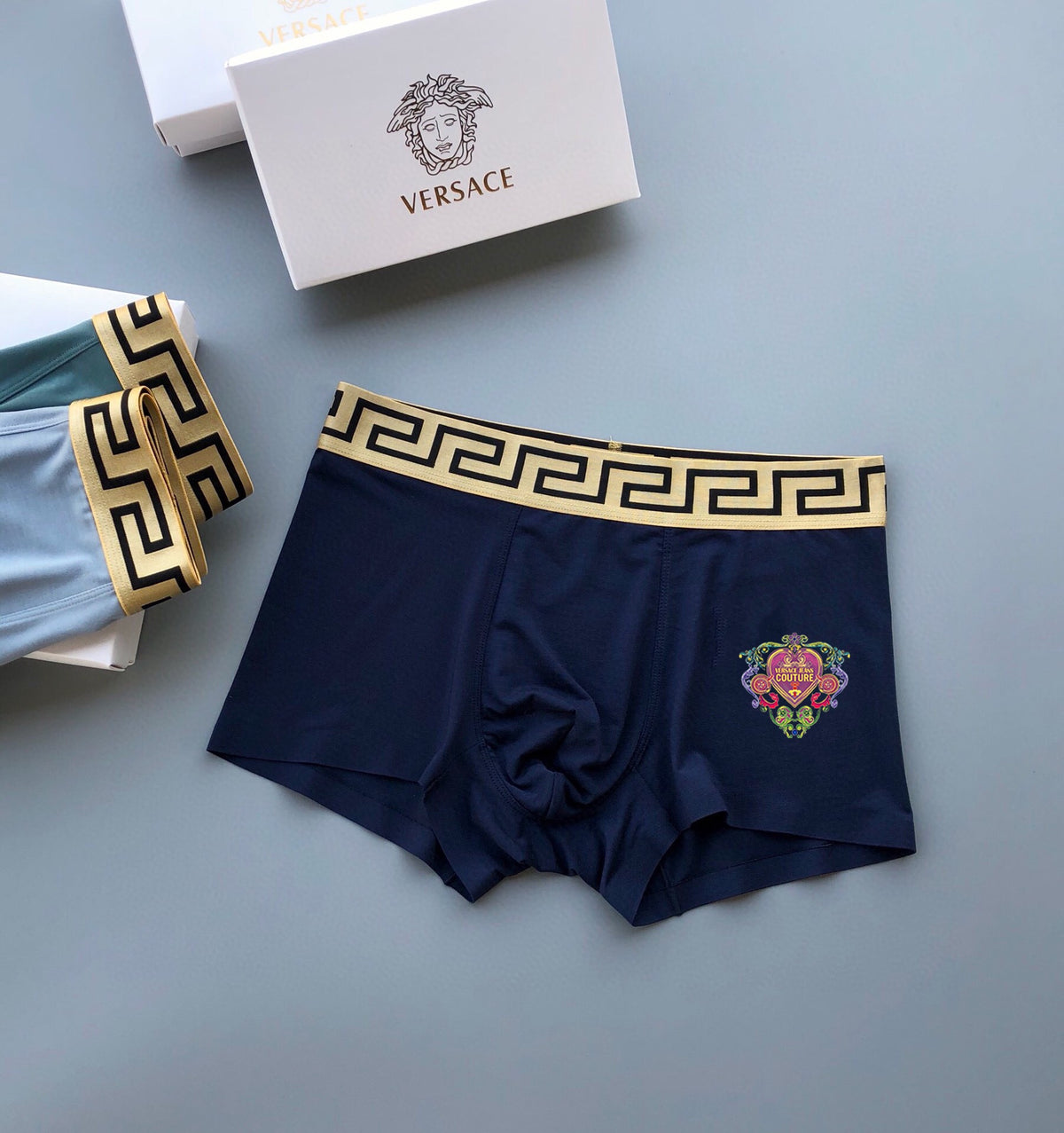 Versace Blue Teal Pink Small Flower Boxer Briefs, image 5