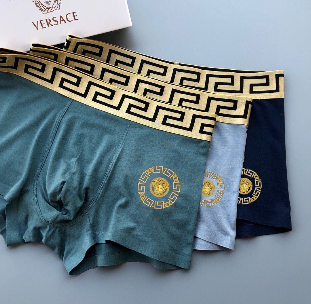 Versace Blue Teal Small Gold Flower Boxer Briefs, image 3