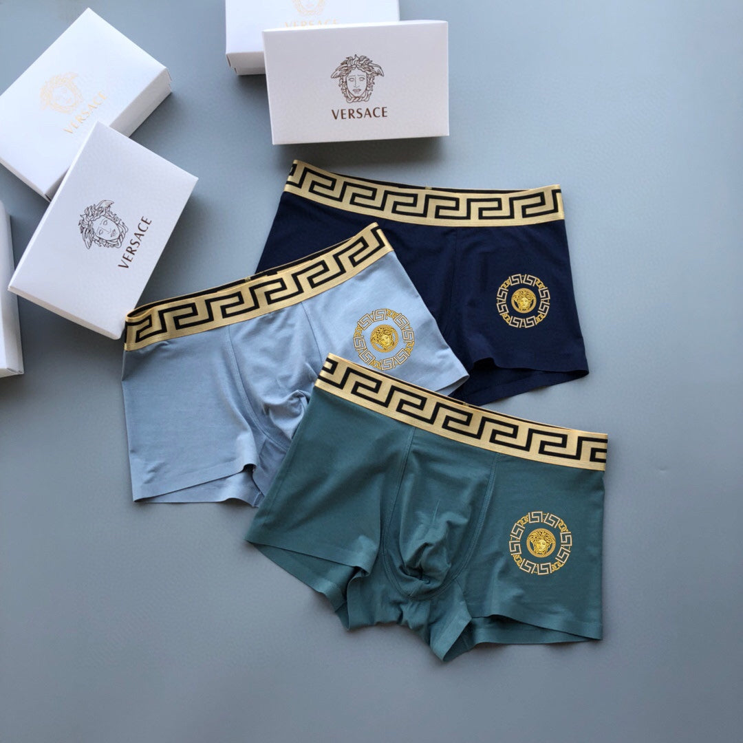 Versace Blue Teal Small Gold Flower Boxer Briefs, image 1