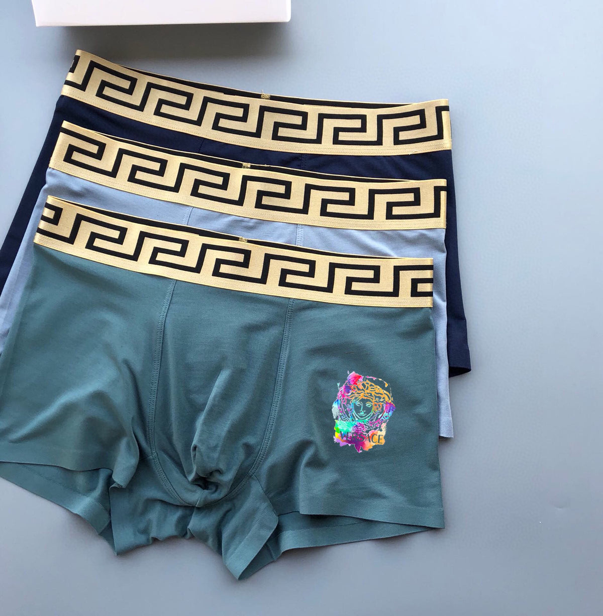 Versace Blue Teal Small Pink Patch Boxer Briefs, image 2