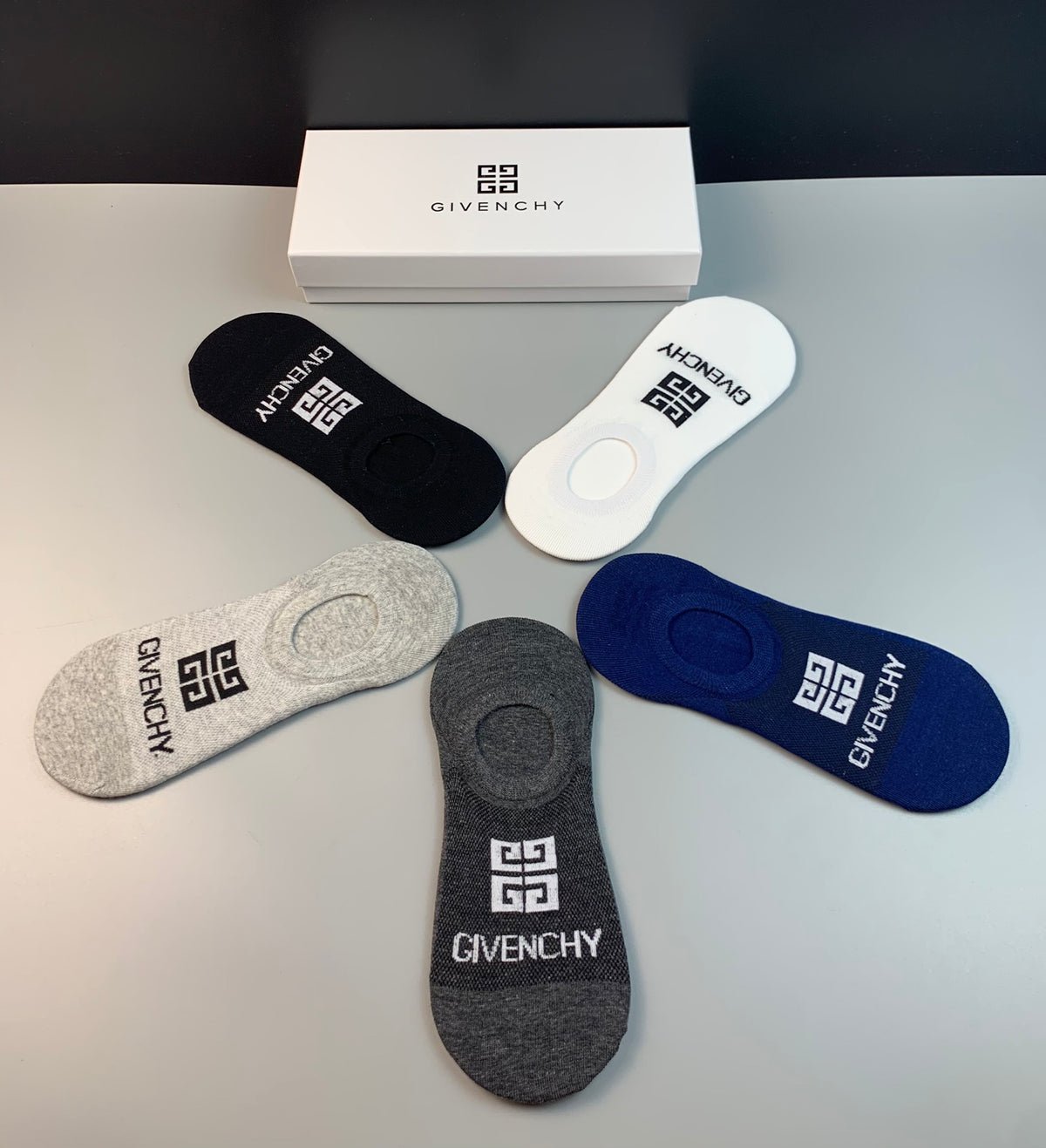 Givenchy Black White Grey Blue Geometric Mark No-Show Socks, image 3