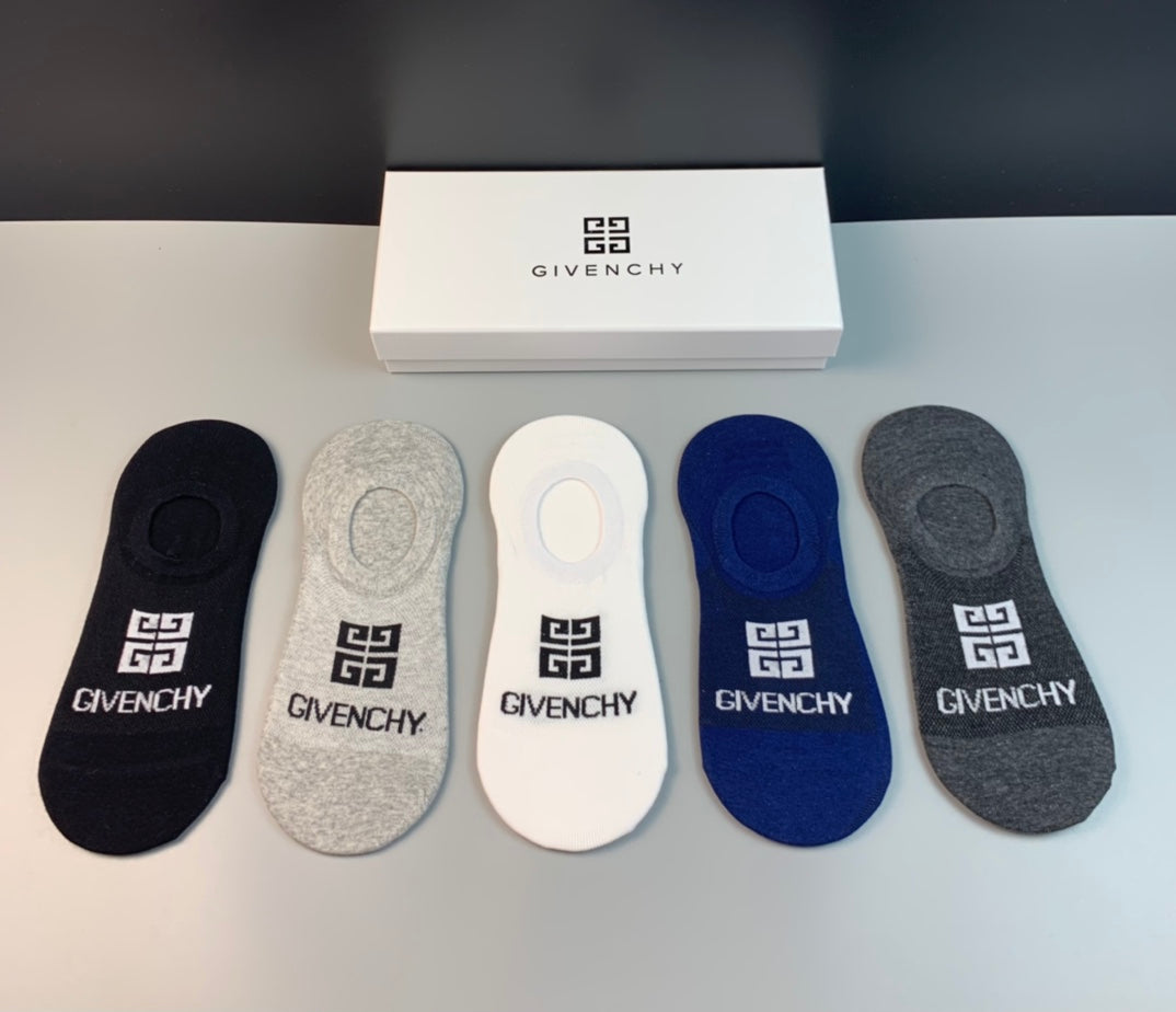Givenchy Black White Grey Blue Geometric Mark No-Show Socks, image 1