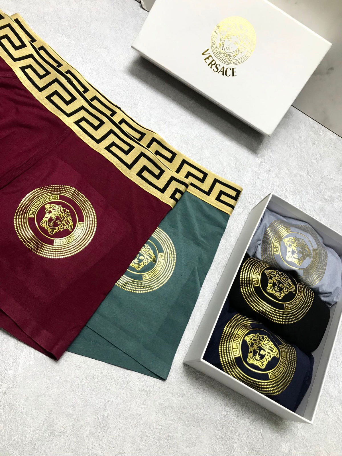 Versace Burgundy Grey Blue Gold Face Boxer Briefs, image 6