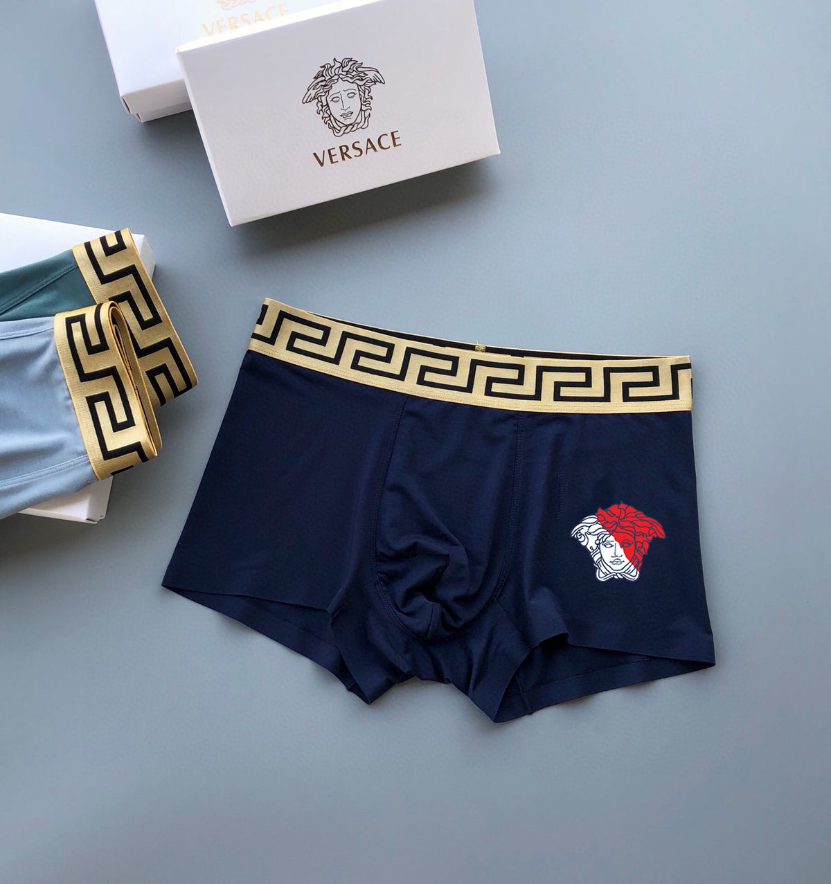 Versace Blue Teal Red Diamond Patch Boxer Briefs, image 5