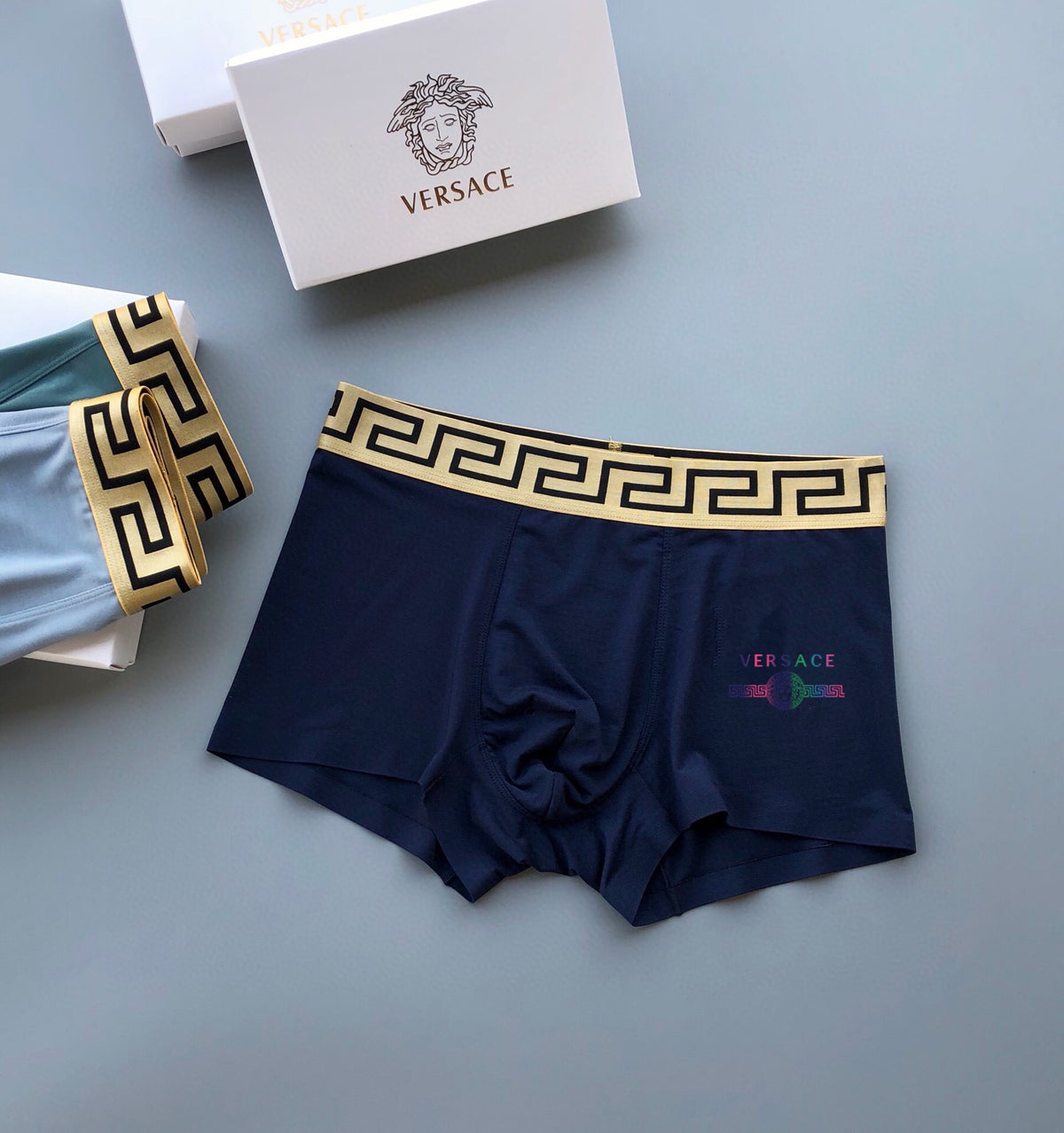 Versace Blue Teal Small Red Patch Boxer Briefs, image 5