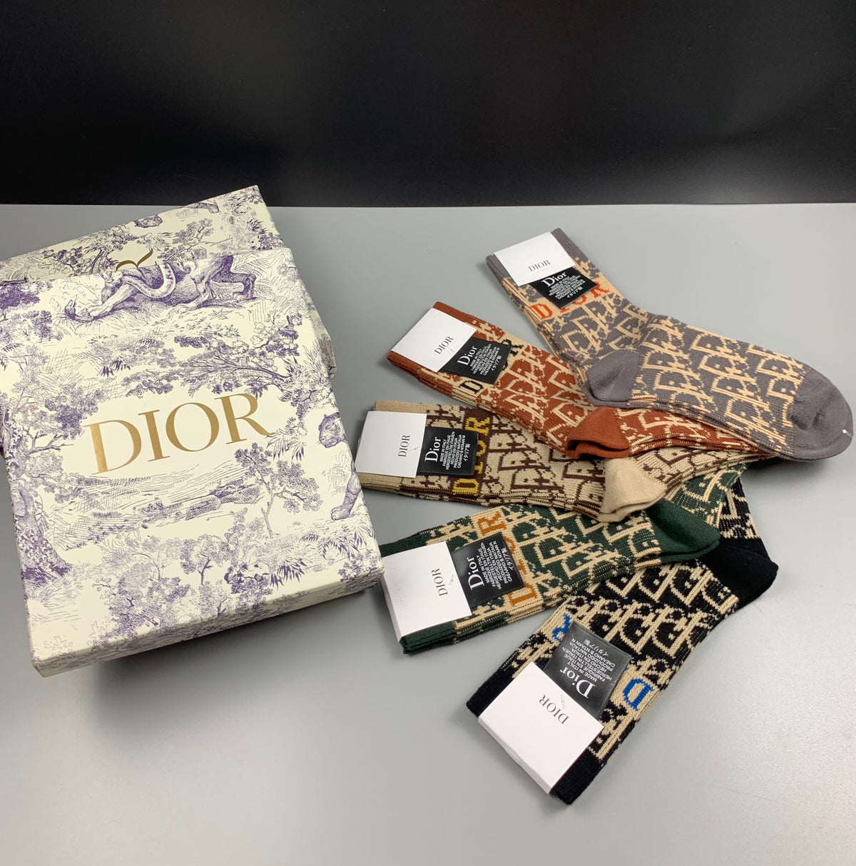 Dior Earthy Allover Ornamental Pattern Crew Socks, image 5