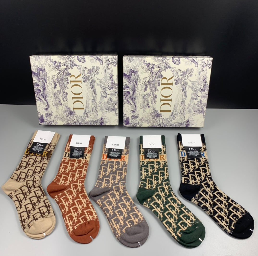 Dior Earthy Allover Ornamental Pattern Crew Socks, image 1