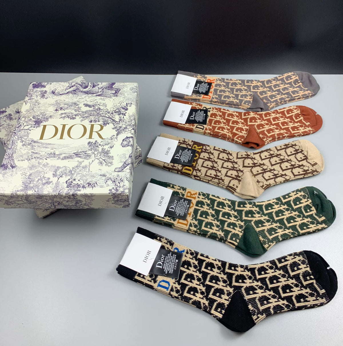 Dior Earthy Allover Ornamental Pattern Crew Socks, image 6