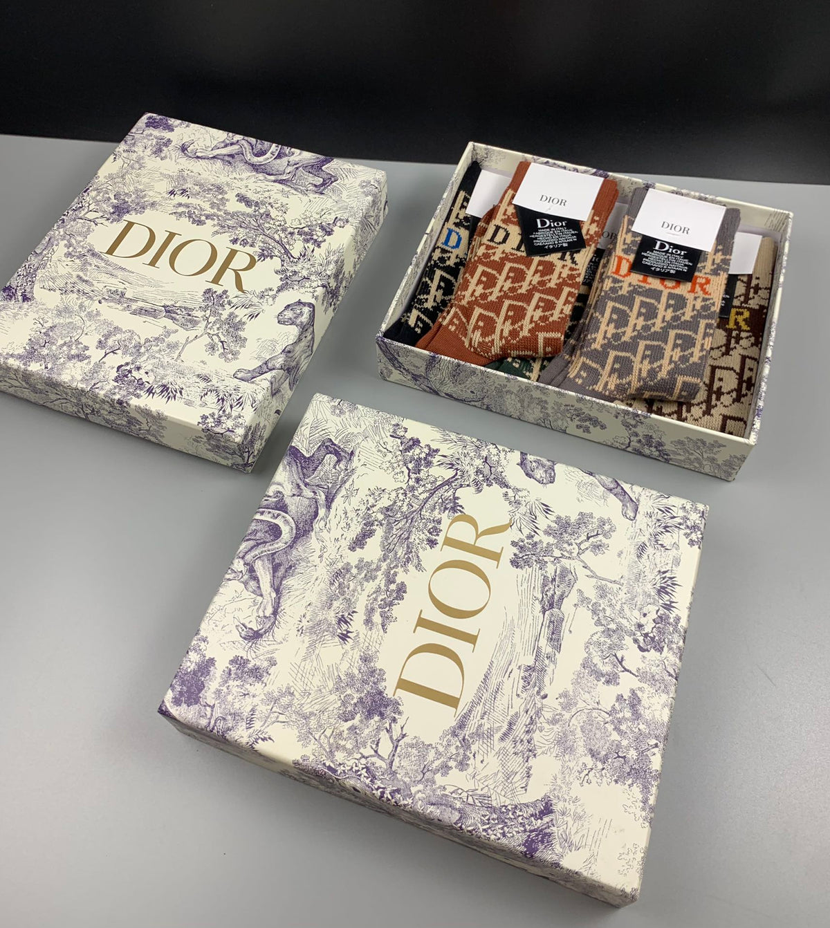Dior Earthy Allover Ornamental Pattern Crew Socks, image 7