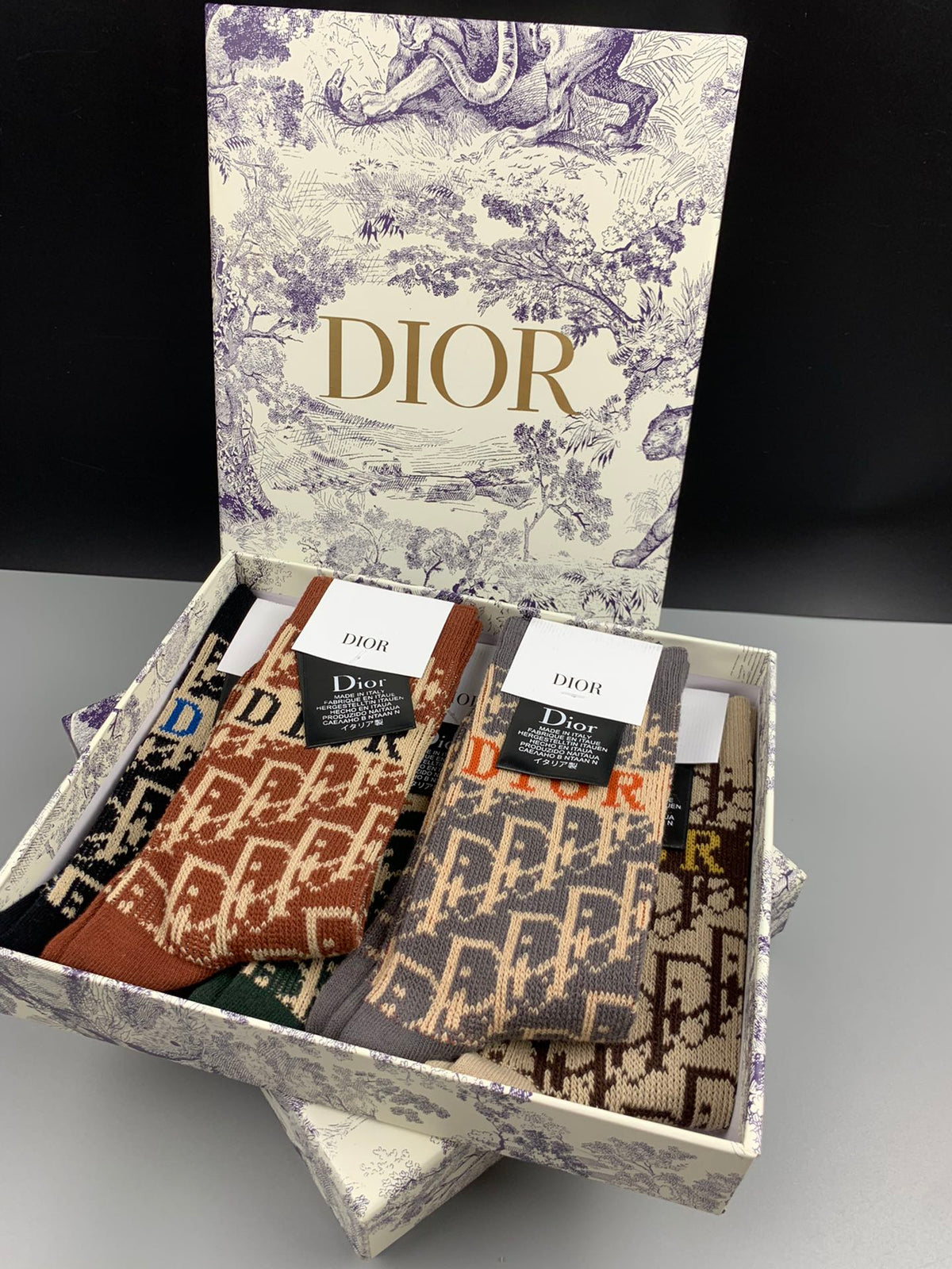 Dior Earthy Allover Ornamental Pattern Crew Socks, image 8