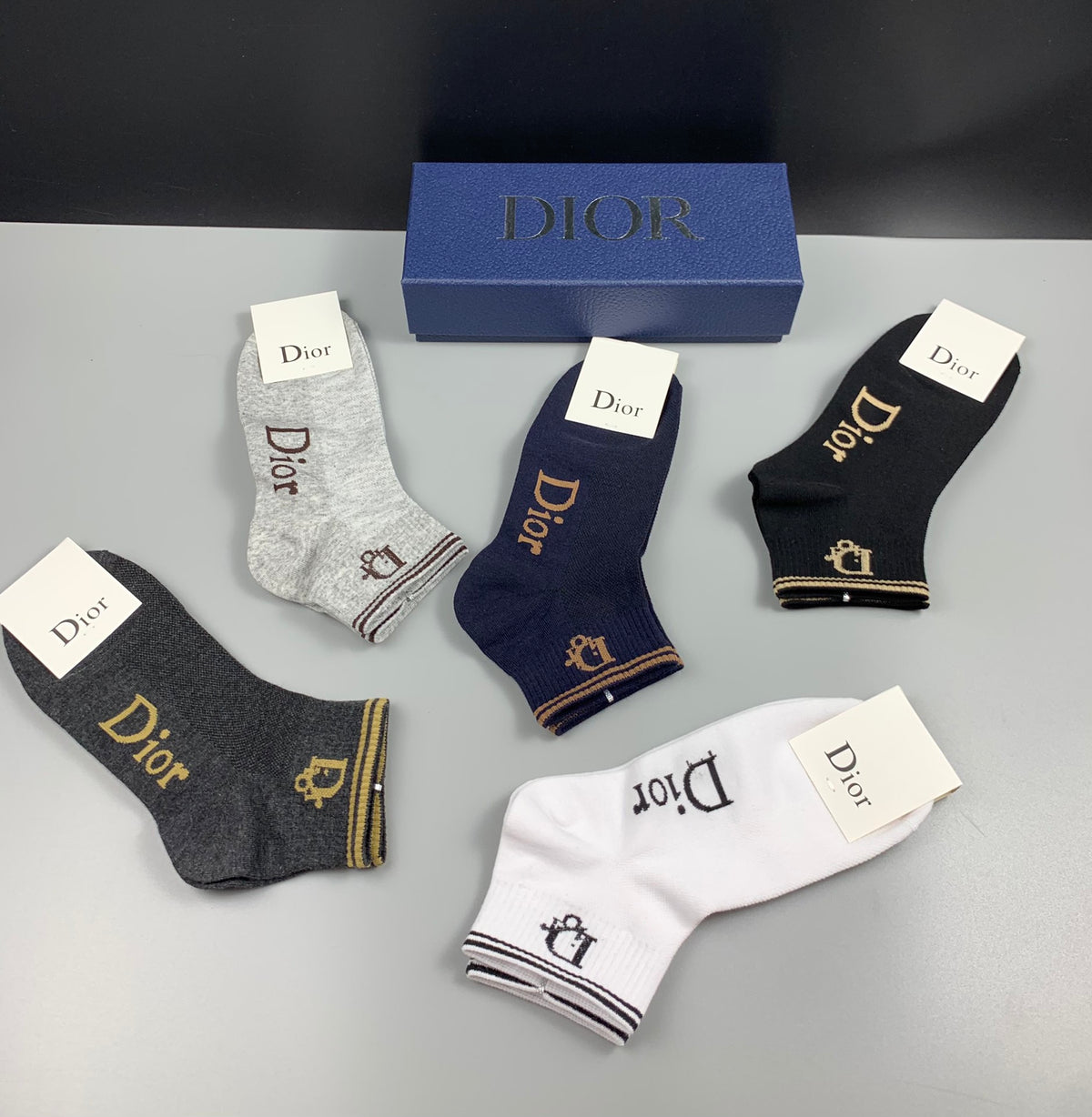 Dior Black Navy White Grey Gold Letters Ankle Socks, image 4