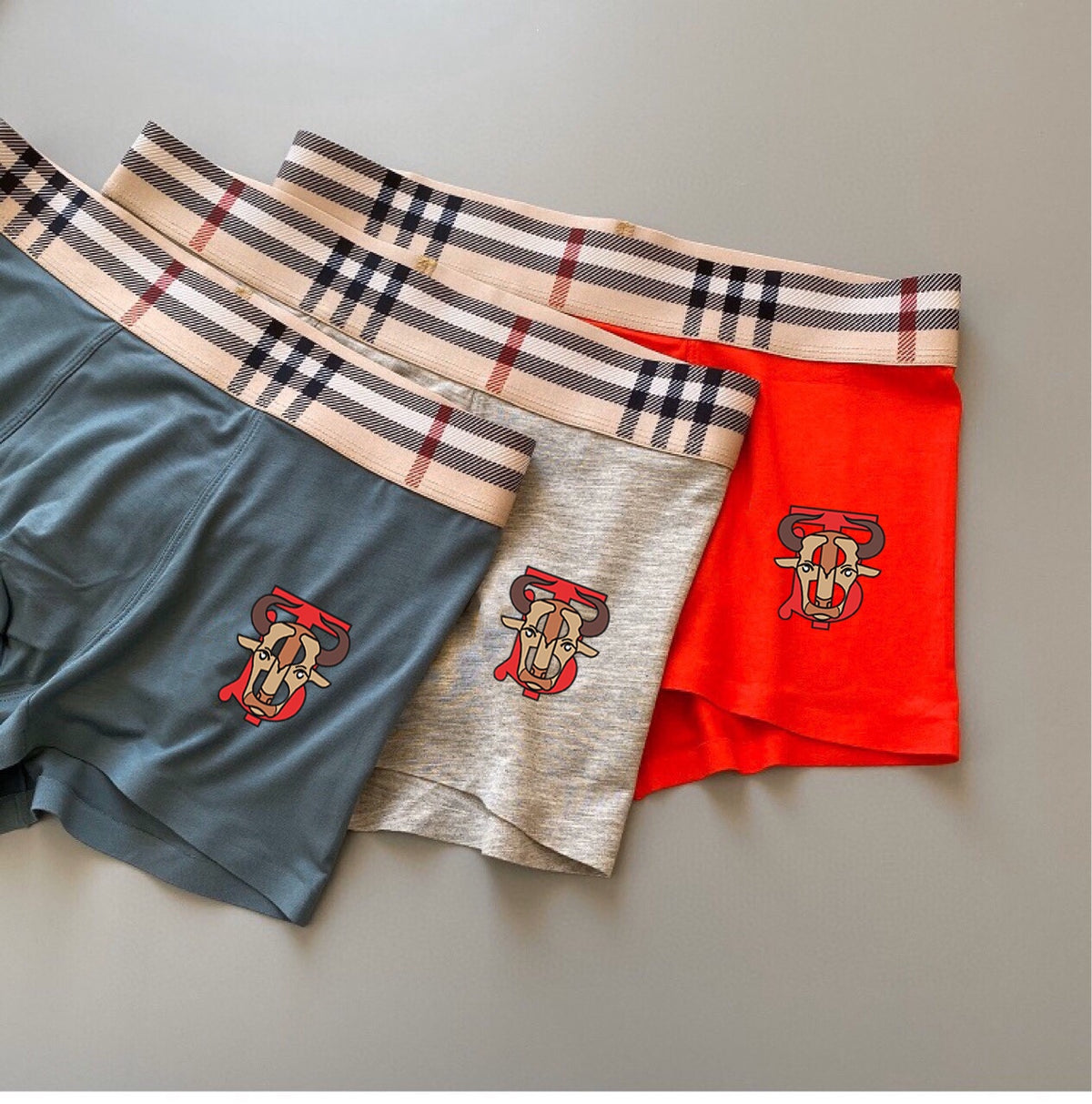 Burberry Red Blue Grey Check Waist Crest Boxer Briefs, image 3