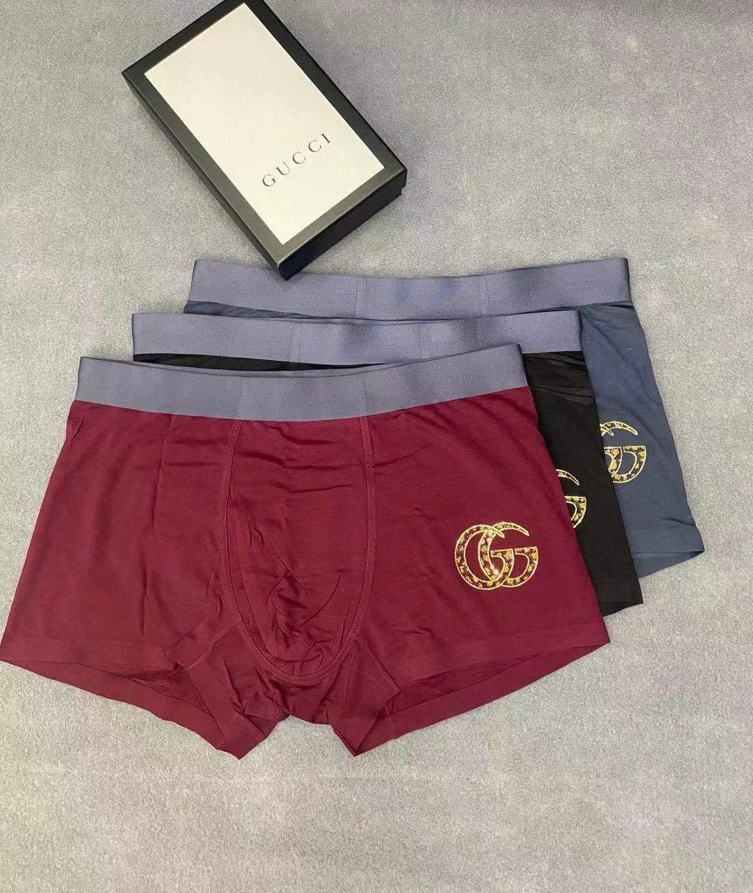 Gucci Boxed Burgundy Gold Double Letters Boxer Briefs, image 2