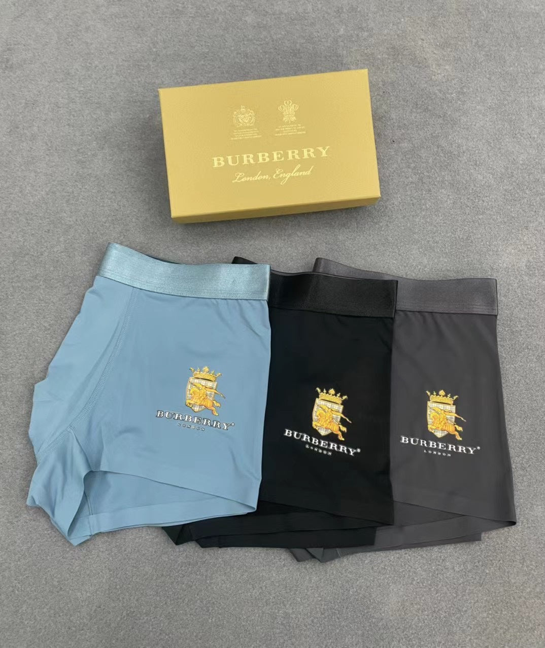 Burberry Boxed Blue Grey Gold Ornamental B Boxer Briefs, image 6