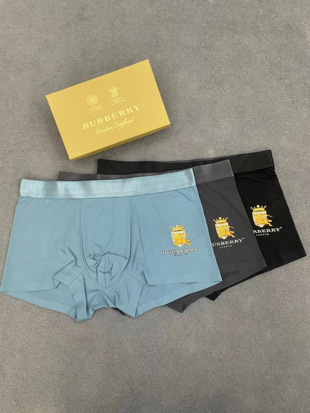 Burberry Boxed Blue Grey Gold Ornamental B Boxer Briefs, image 5