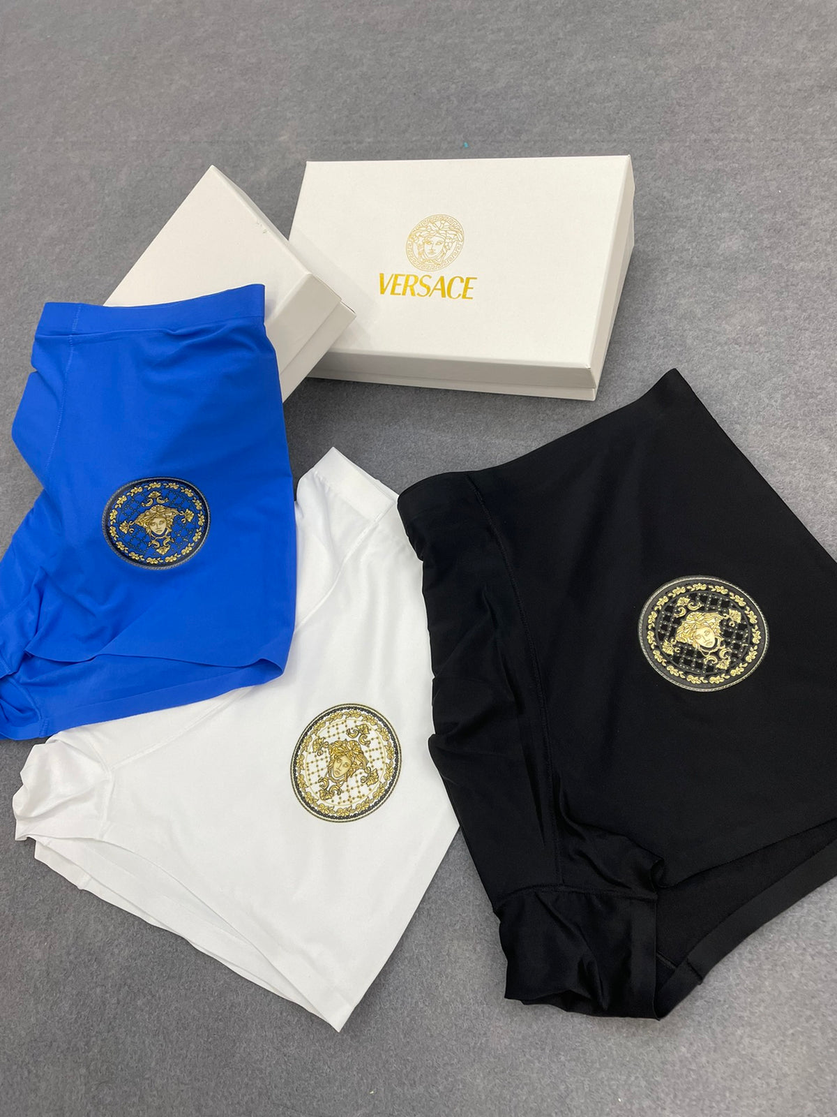Versace Boxed Blue White Black Gold Face Boxer Briefs, image 4