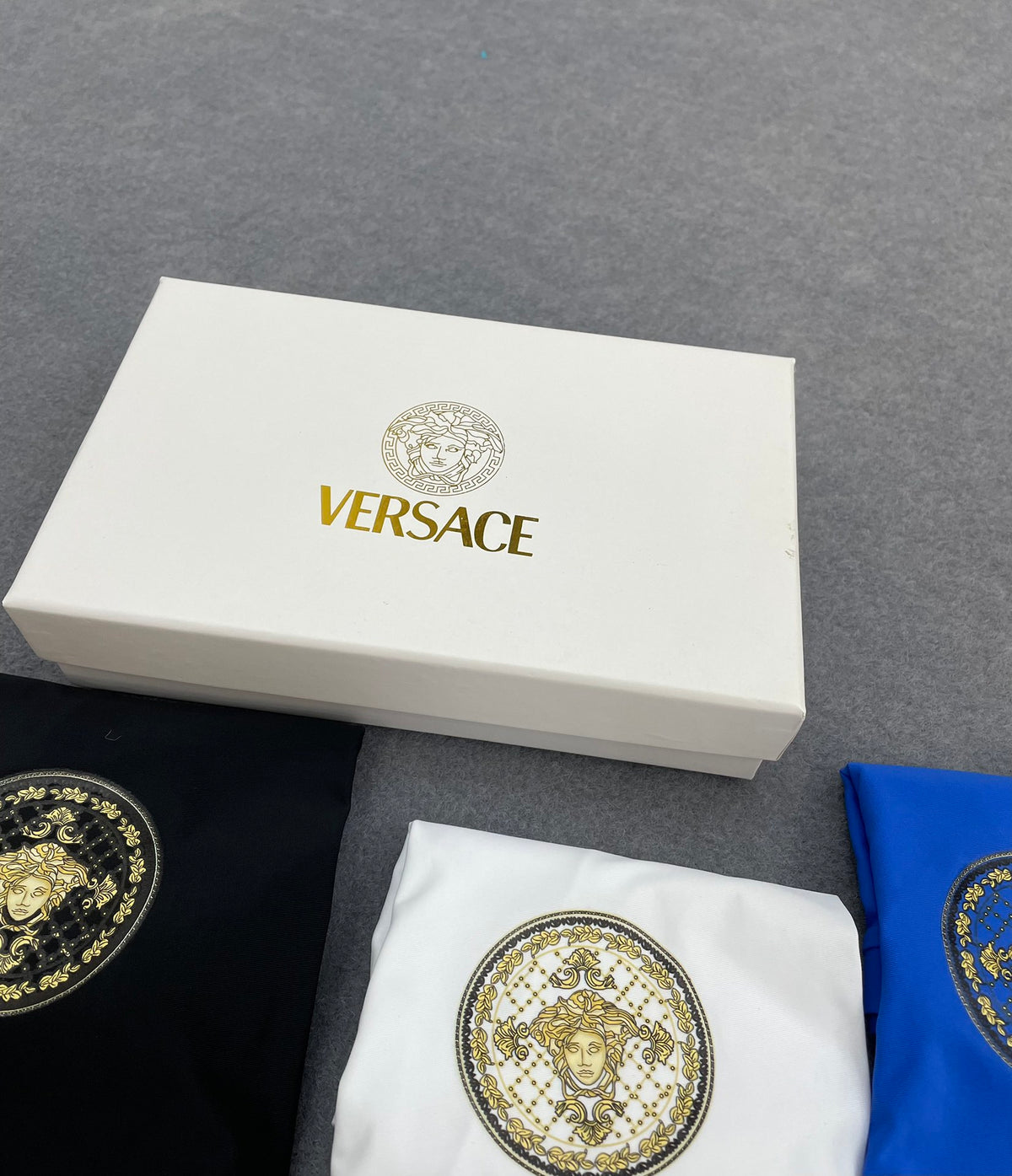 Versace Boxed Blue White Black Gold Face Boxer Briefs, image 3